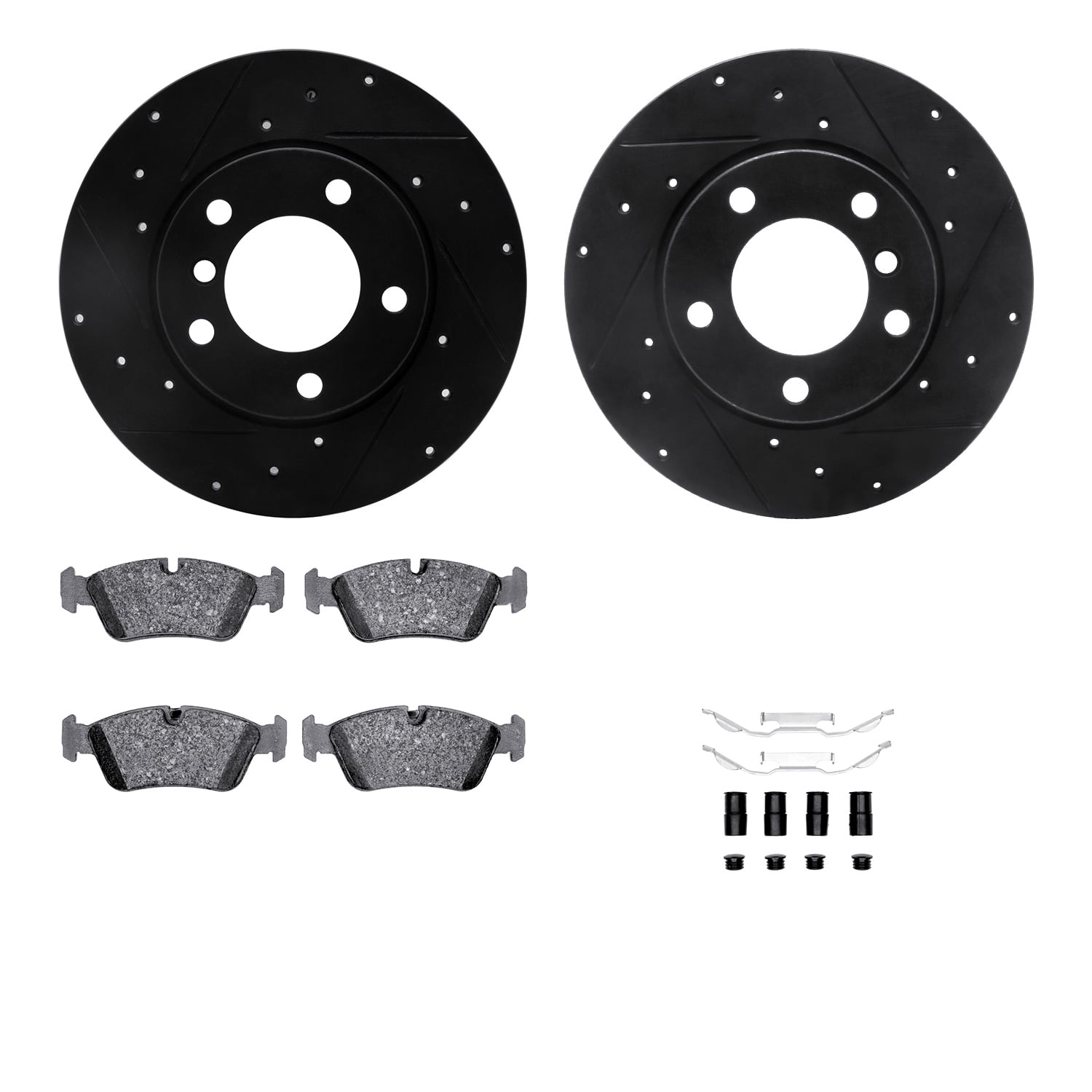 Dynamic Friction Company Front Brake Rotors-Drilled and Slotted-Black with 5000 Advanced Brake Pads includes Hardware 8512-31036