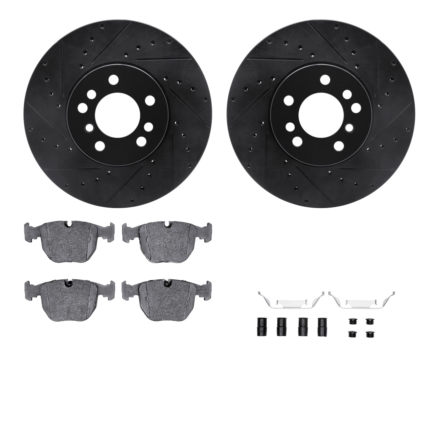 Dynamic Friction Company Front Brake Rotors-Drilled and Slotted-Black with 5000 Advanced Brake Pads includes Hardware 8512-31043