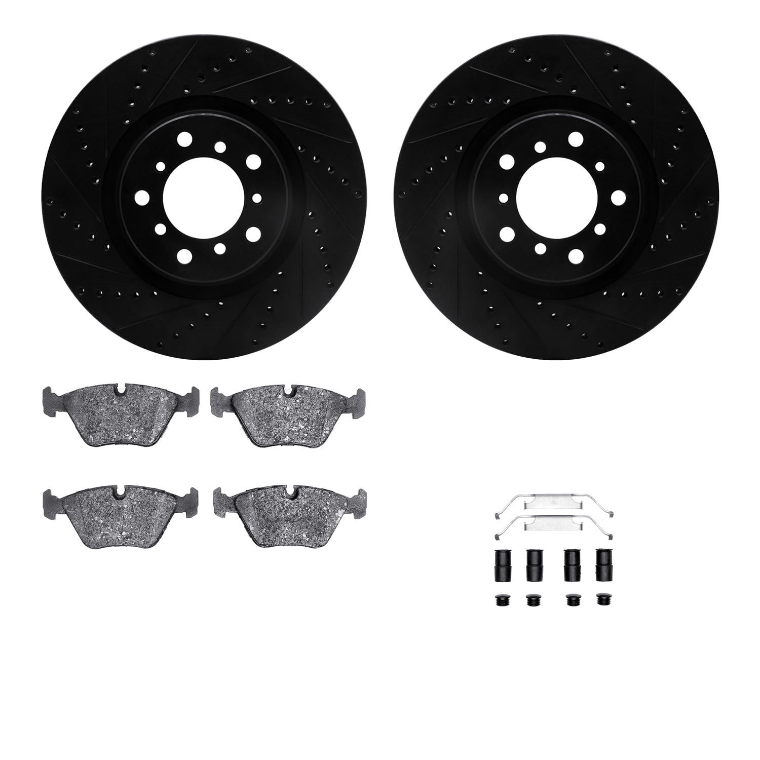 Dynamic Friction Company Front Brake Rotors-Drilled and Slotted-Black with 5000 Advanced Brake Pads includes Hardware 8512-31056