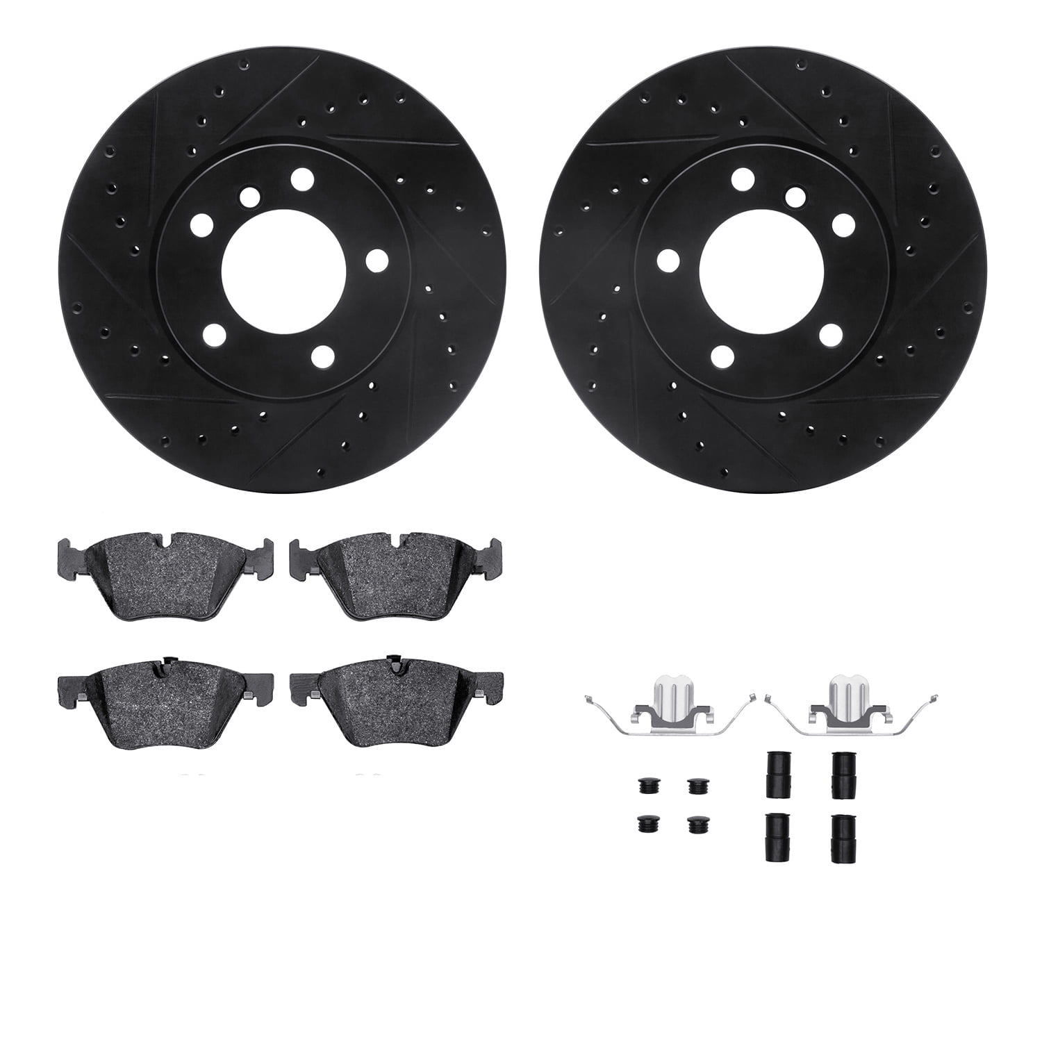 Dynamic Friction Company Front Brake Rotors-Drilled and Slotted-Black with 5000 Advanced Brake Pads includes Hardware 8512-31069