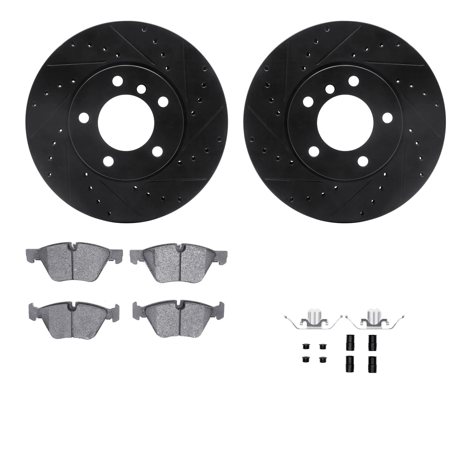 Dynamic Friction Company Front Brake Rotors-Drilled and Slotted-Black with 5000 Advanced Brake Pads includes Hardware 8512-31072