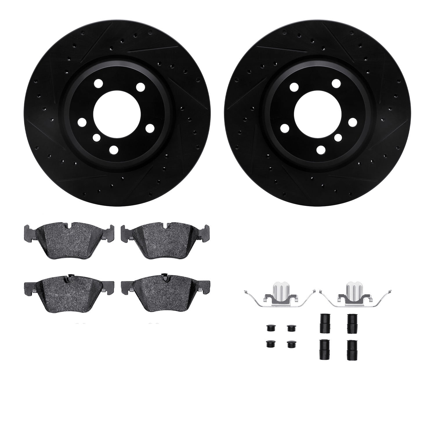 Dynamic Friction Company Front Brake Rotors-Drilled and Slotted-Black with 5000 Advanced Brake Pads includes Hardware 8512-31076
