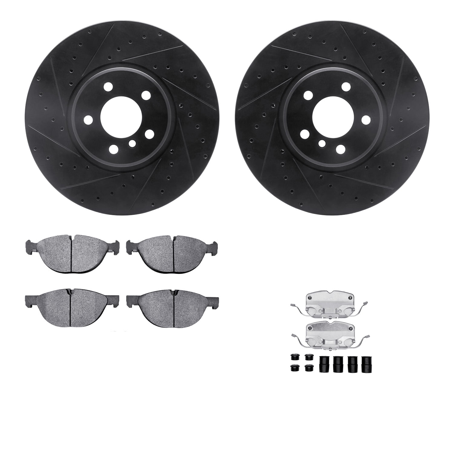 Dynamic Friction Company Front Brake Rotors-Drilled and Slotted-Black with 5000 Advanced Brake Pads includes Hardware 8512-31097