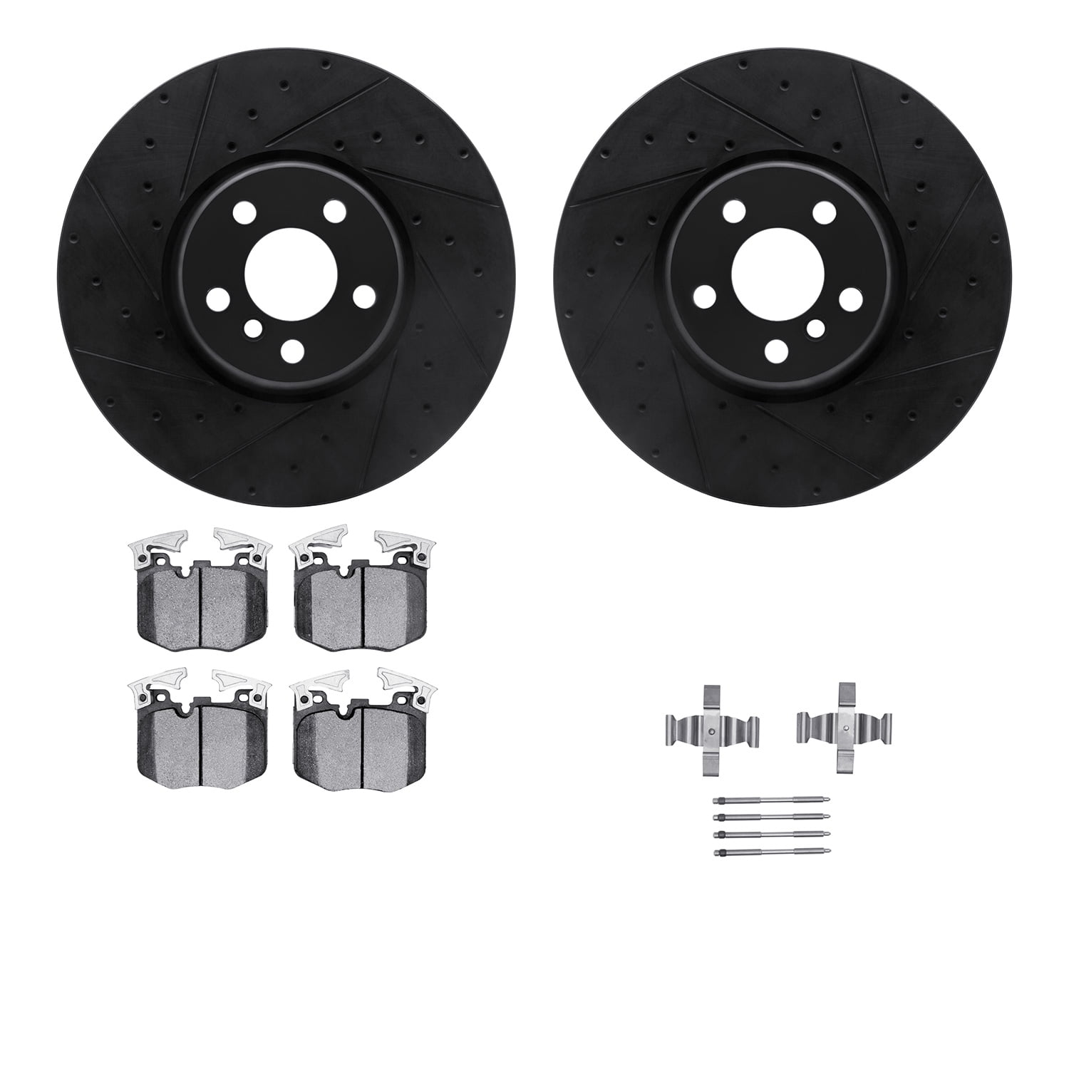 Dynamic Friction Company Front Brake Rotors-Drilled and Slotted-Black with 5000 Advanced Brake Pads includes Hardware 8512-31139
