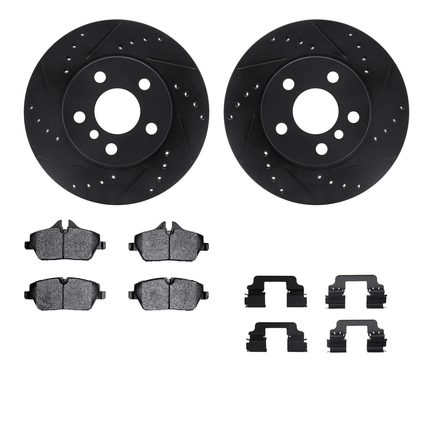 Dynamic Friction Company Front Brake Rotors-Drilled and Slotted-Black with 5000 Advanced Brake Pads includes Hardware 8512-31608