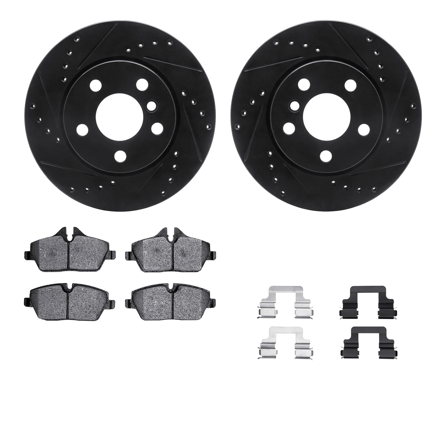 Dynamic Friction Company Front Brake Rotors-Drilled and Slotted-Black with 5000 Advanced Brake Pads includes Hardware 8512-32021