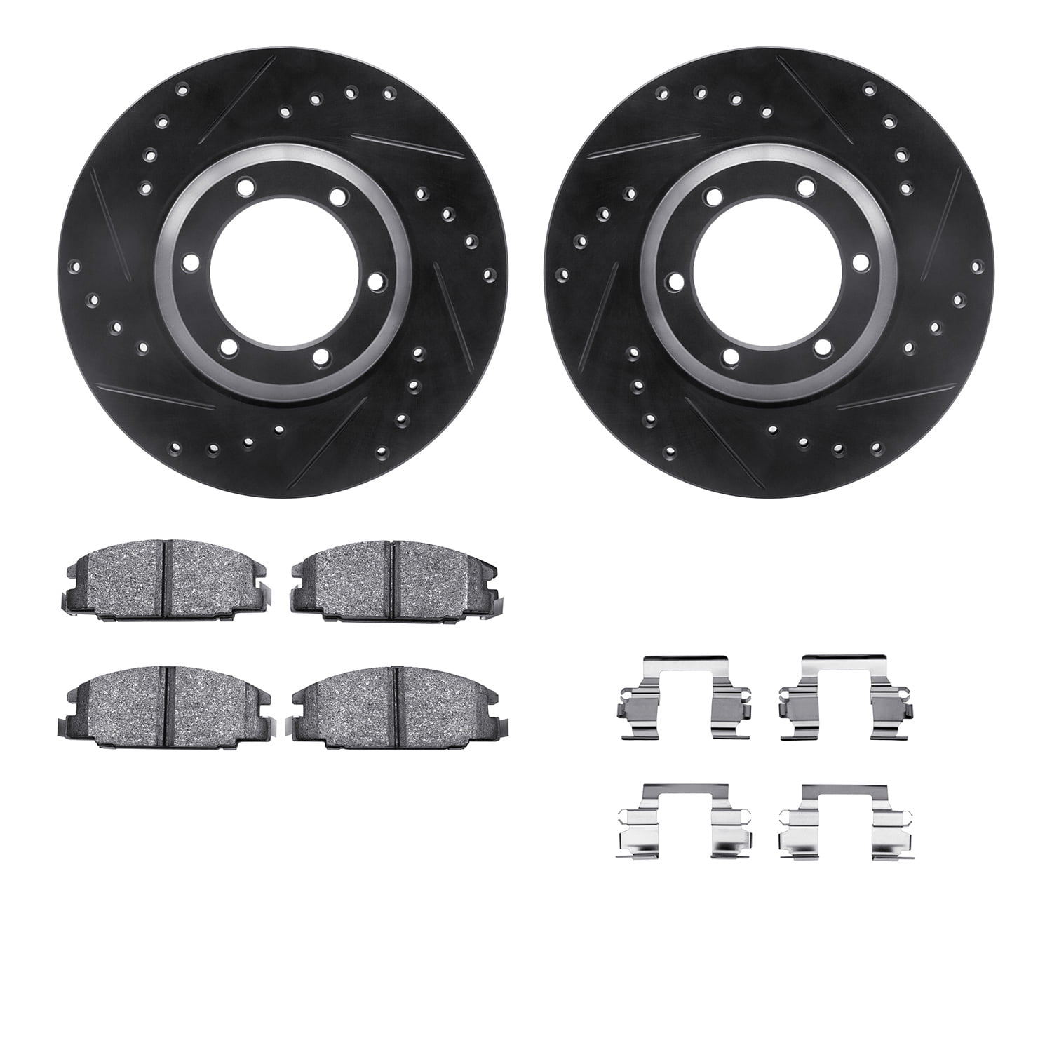 Dynamic Friction Company Front Brake Rotors-Drilled and Slotted-Black with 5000 Advanced Brake Pads includes Hardware 8512-37006