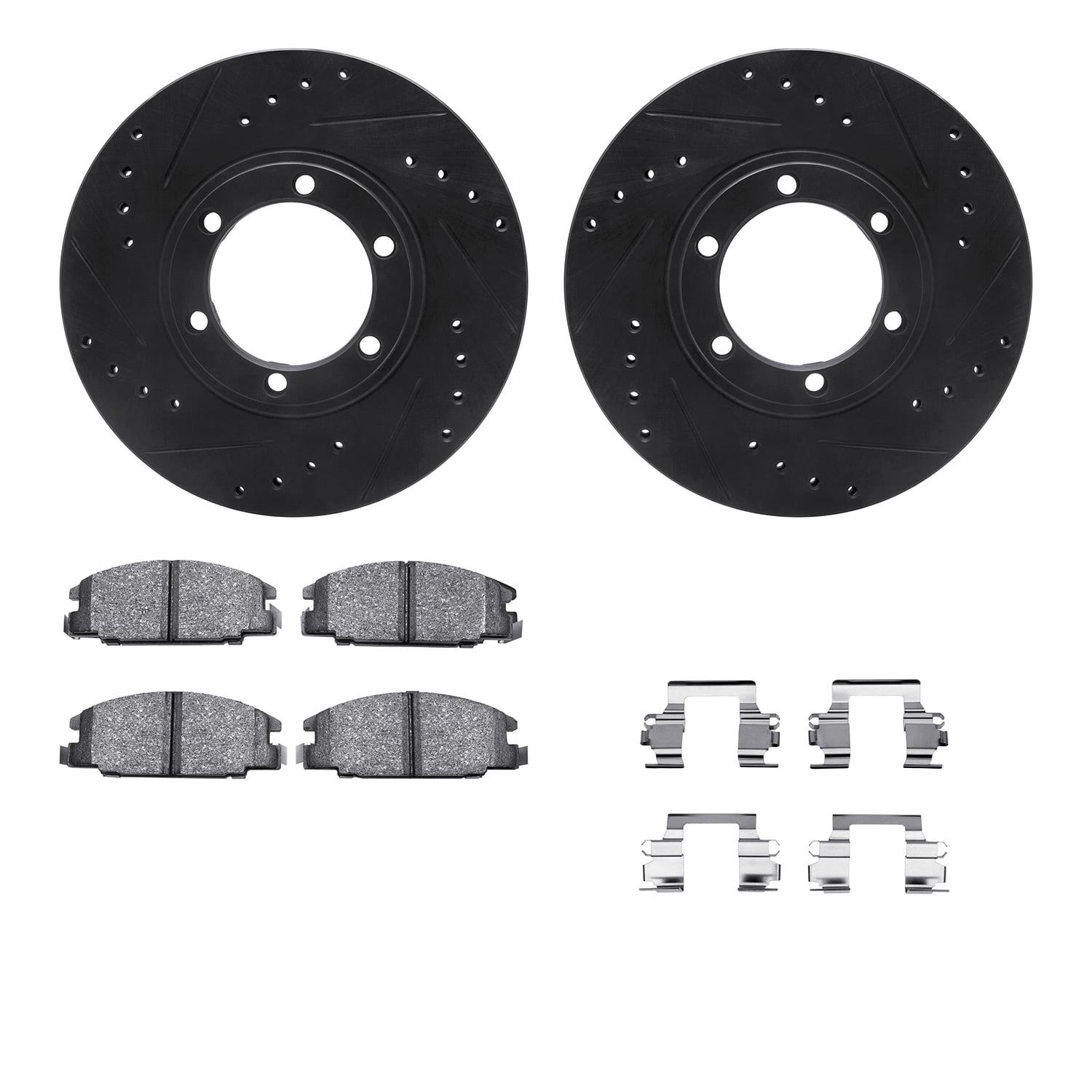Dynamic Friction Company Front Brake Rotors-Drilled and Slotted-Black with 5000 Advanced Brake Pads includes Hardware 8512-37007