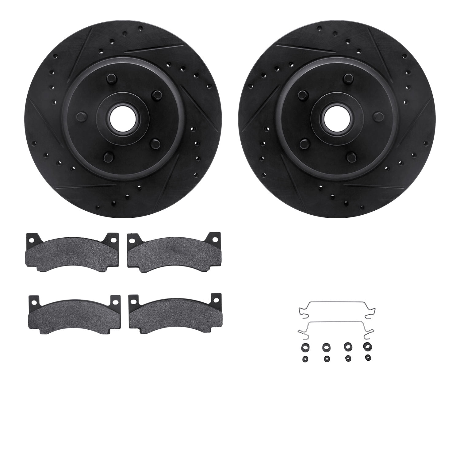 Dynamic Friction Company Front Brake Rotors-Drilled and Slotted-Black with 5000 Advanced Brake Pads includes Hardware 8512-39104