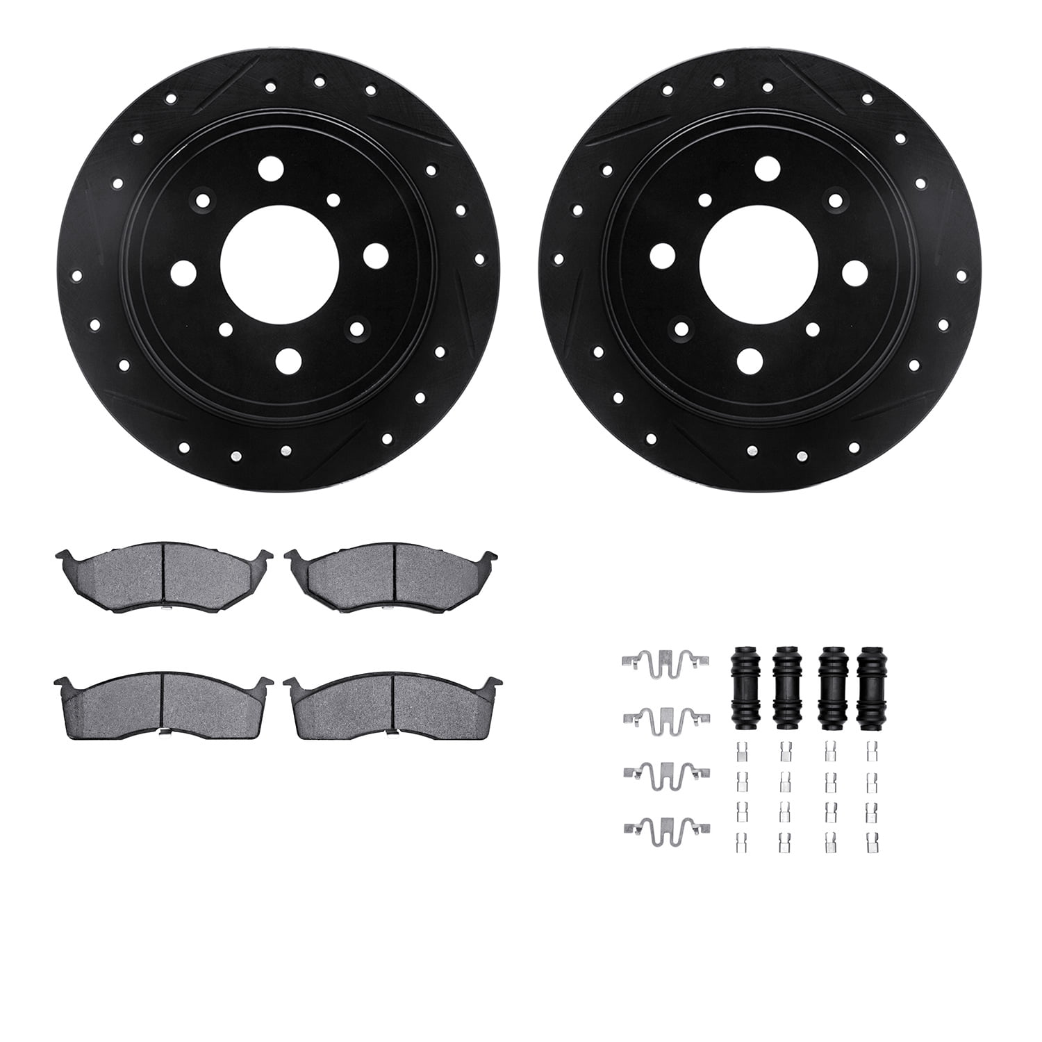 Dynamic Friction Company Front Brake Rotors-Drilled and Slotted-Black with 5000 Advanced Brake Pads includes Hardware 8512-40019