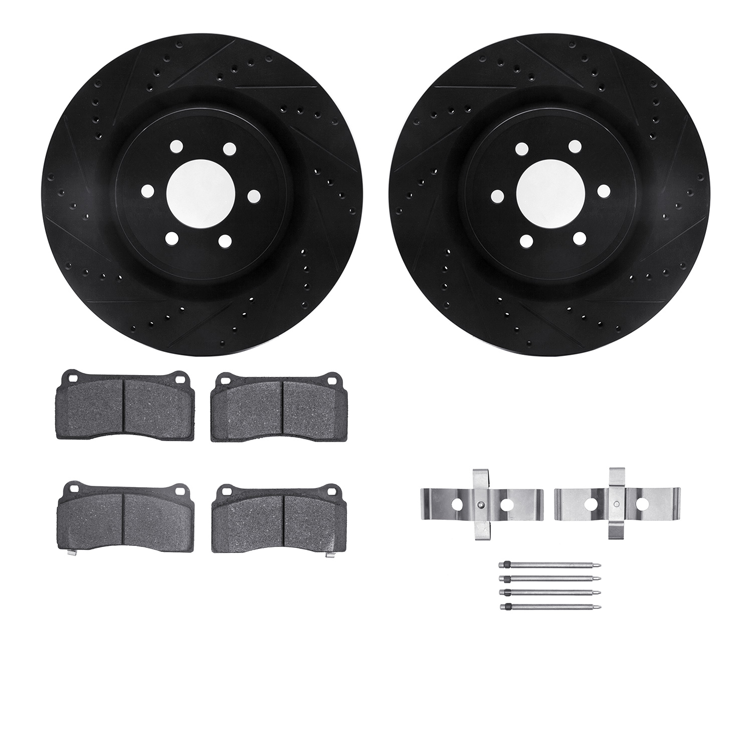 Dynamic Friction Company Front Brake Rotors-Drilled and Slotted-Black with 5000 Advanced Brake Pads includes Hardware 8512-40025