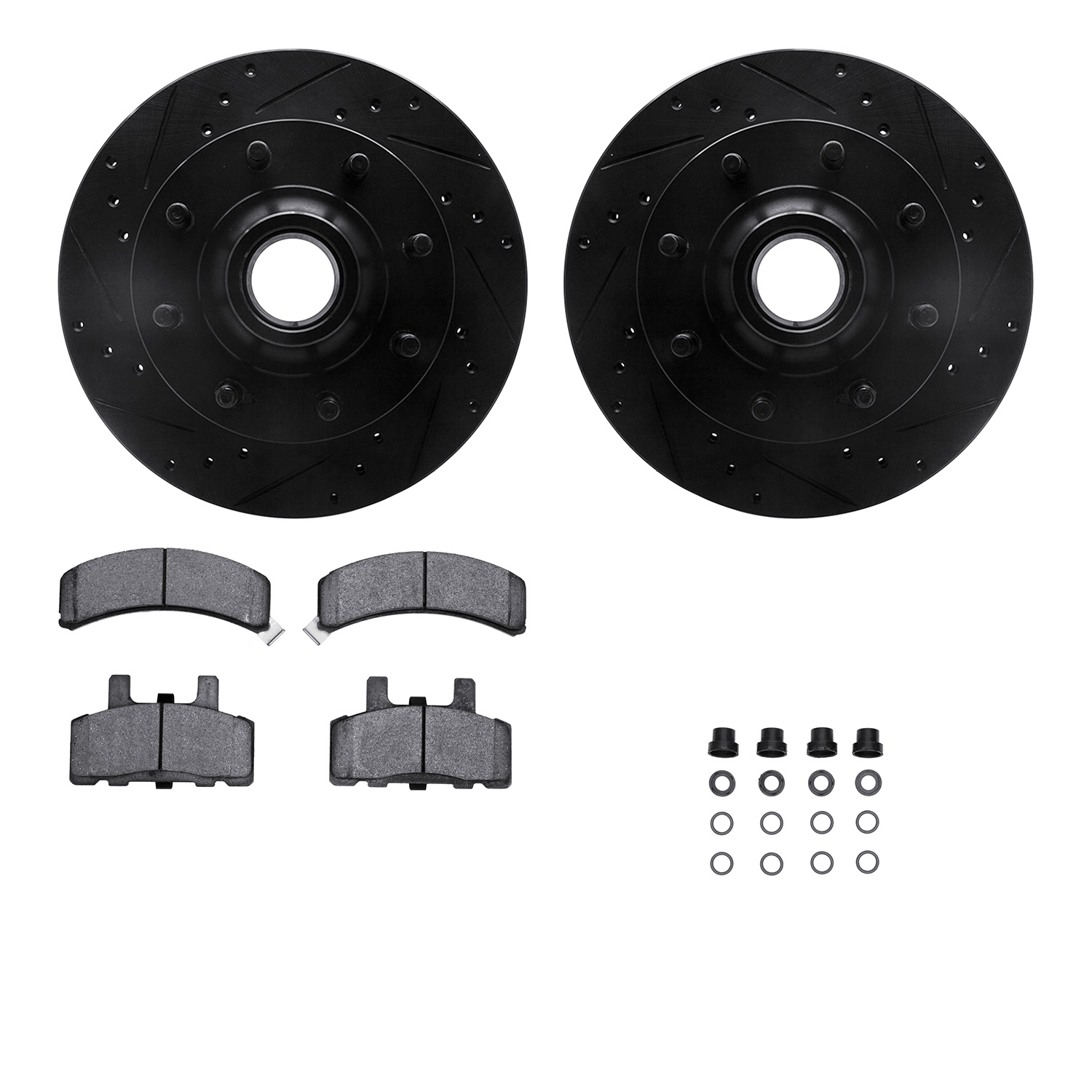 Dynamic Friction Company Front Brake Rotors-Drilled and Slotted-Black with 5000 Advanced Brake Pads includes Hardware 8512-40039