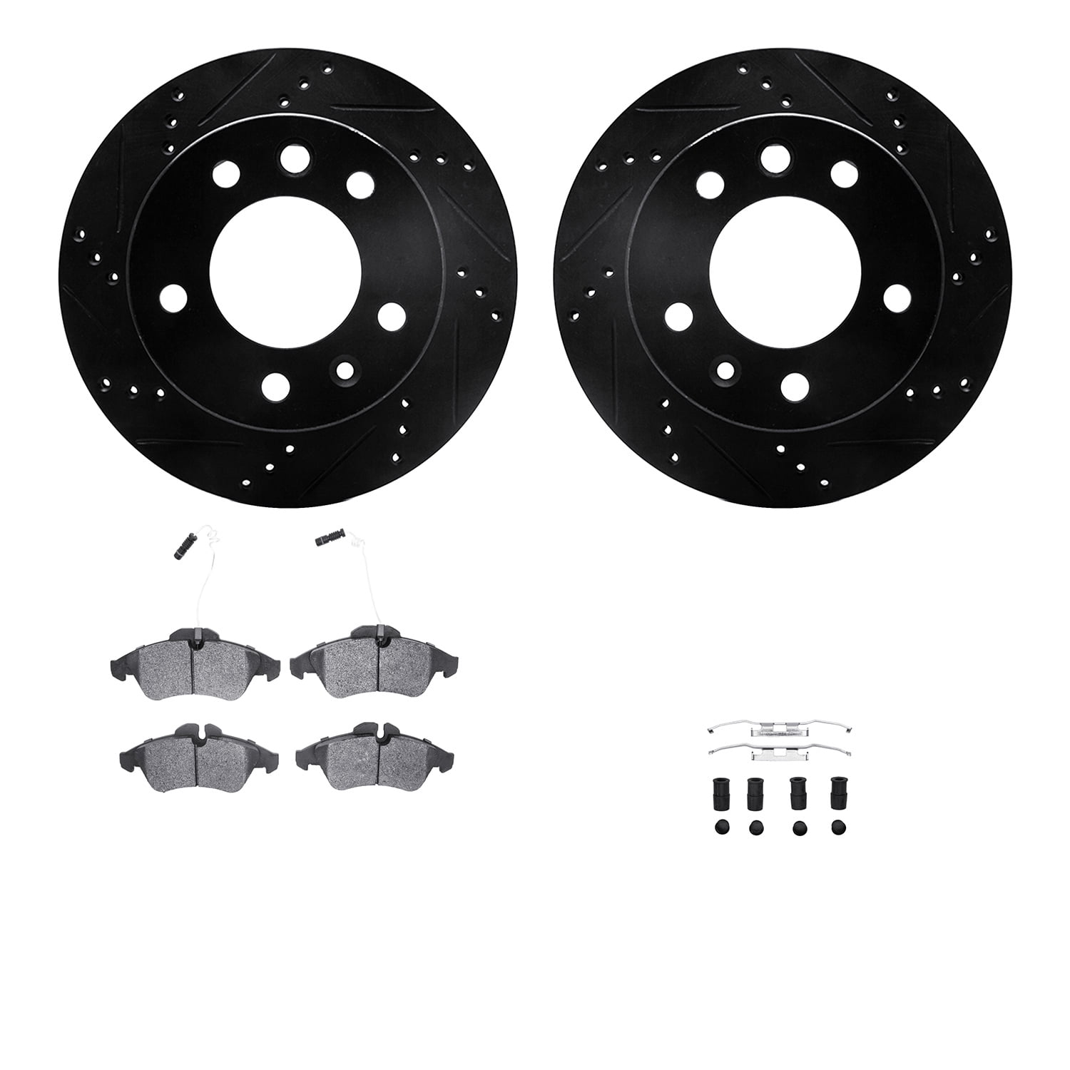 Dynamic Friction Company Front Brake Rotors-Drilled and Slotted-Black with 5000 Advanced Brake Pads includes Hardware 8512-40040