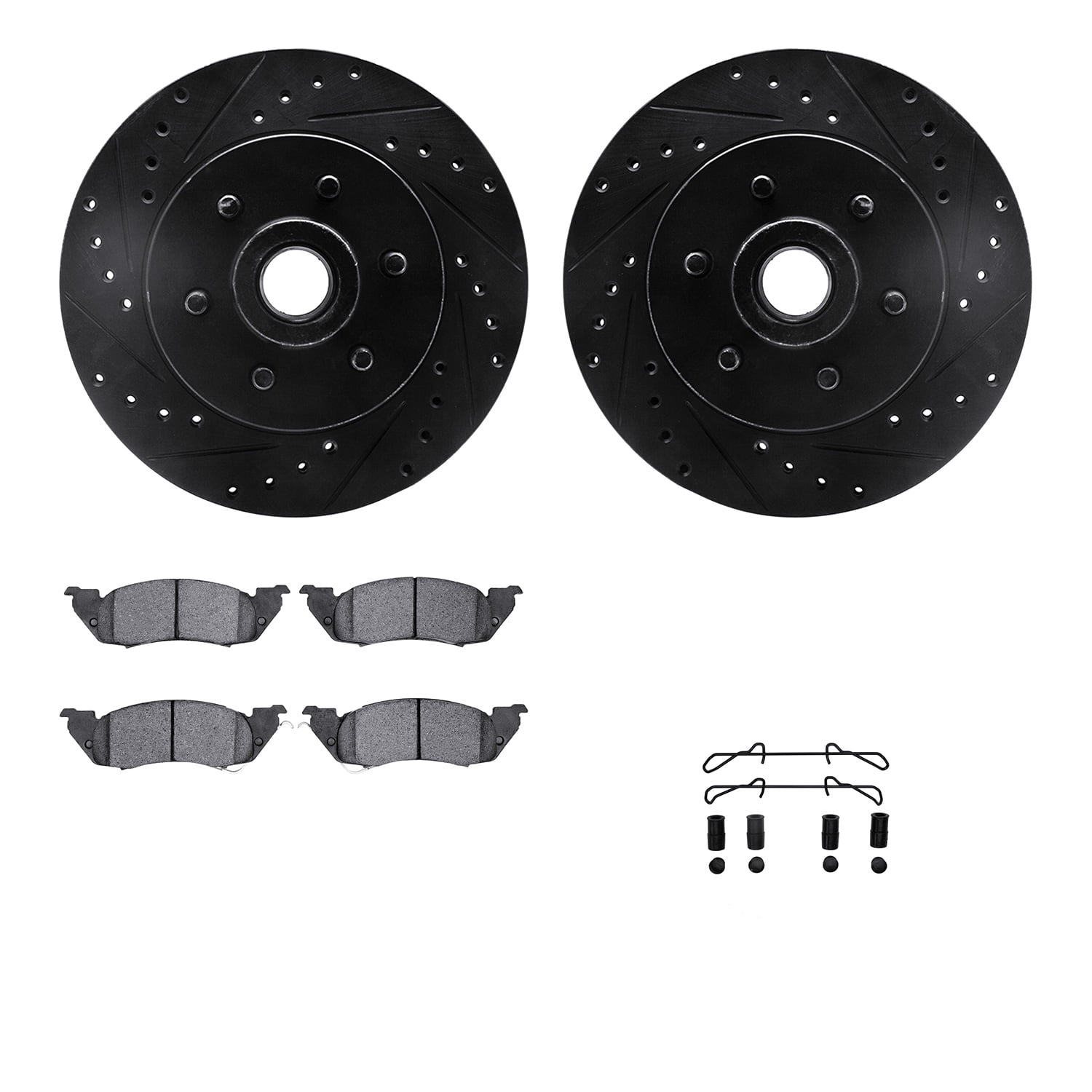 Dynamic Friction Company Front Brake Rotors-Drilled and Slotted-Black with 5000 Advanced Brake Pads includes Hardware 8512-40055