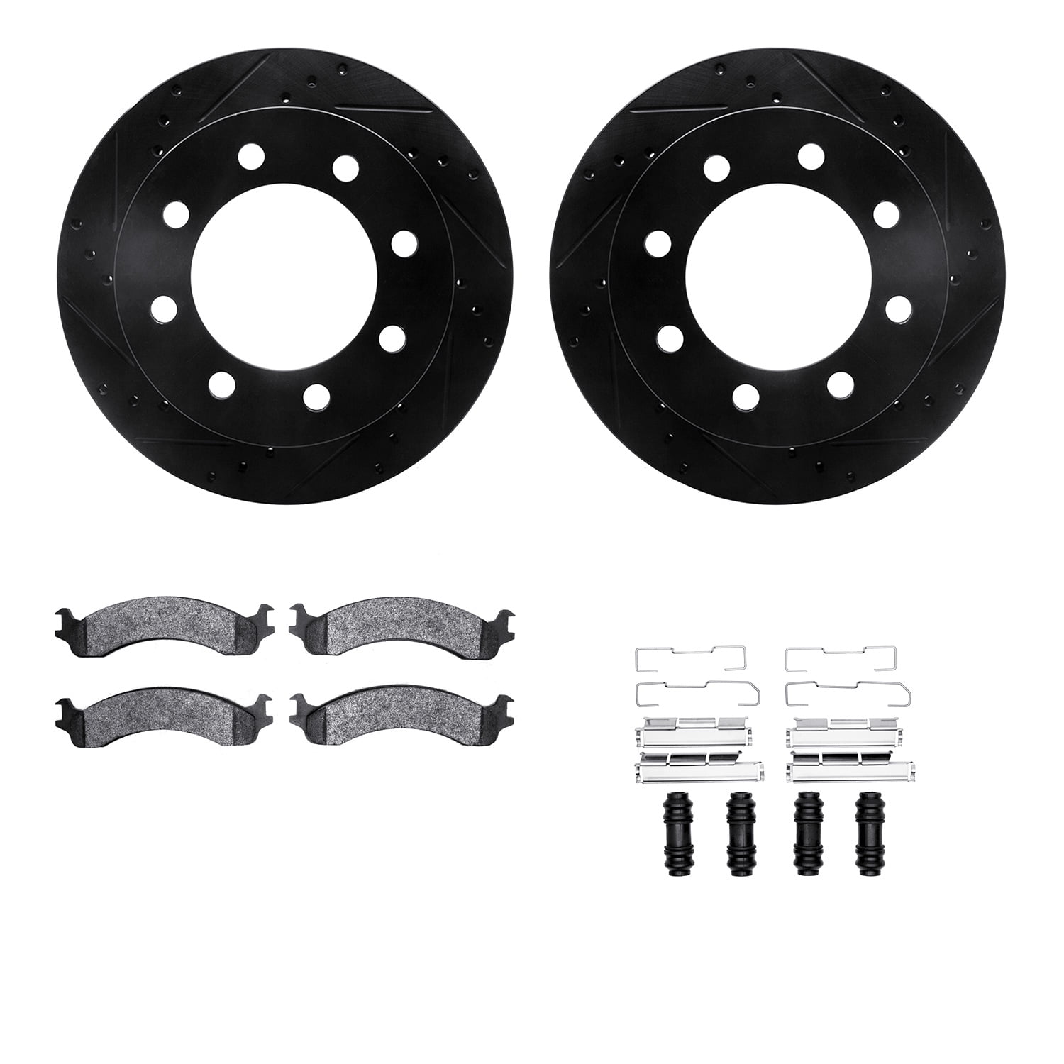 Dynamic Friction Company Front Brake Rotors-Drilled and Slotted-Black with 5000 Advanced Brake Pads includes Hardware 8512-40078