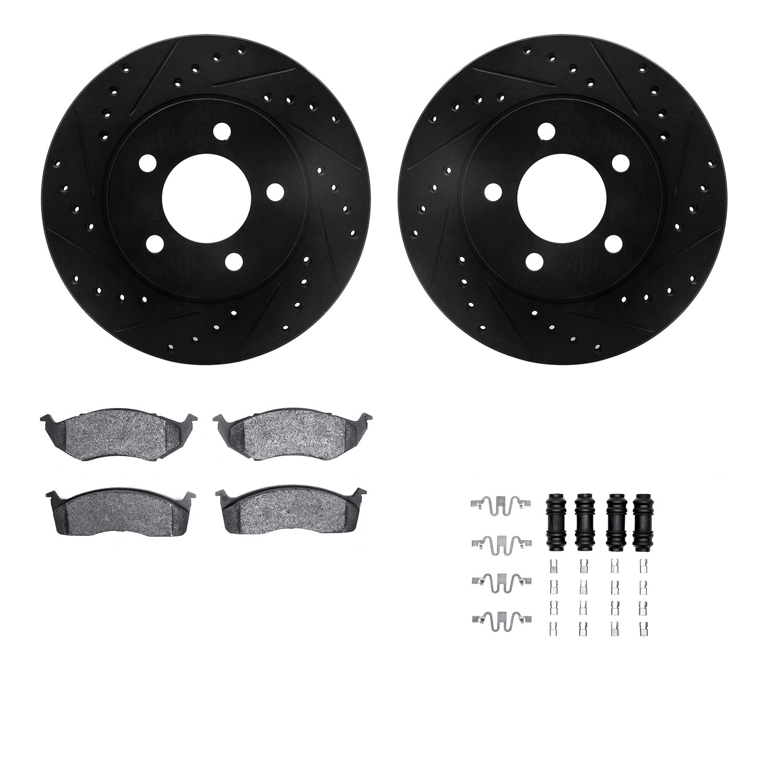 Dynamic Friction Company Front Brake Rotors-Drilled and Slotted-Black with 5000 Advanced Brake Pads includes Hardware 8512-40115
