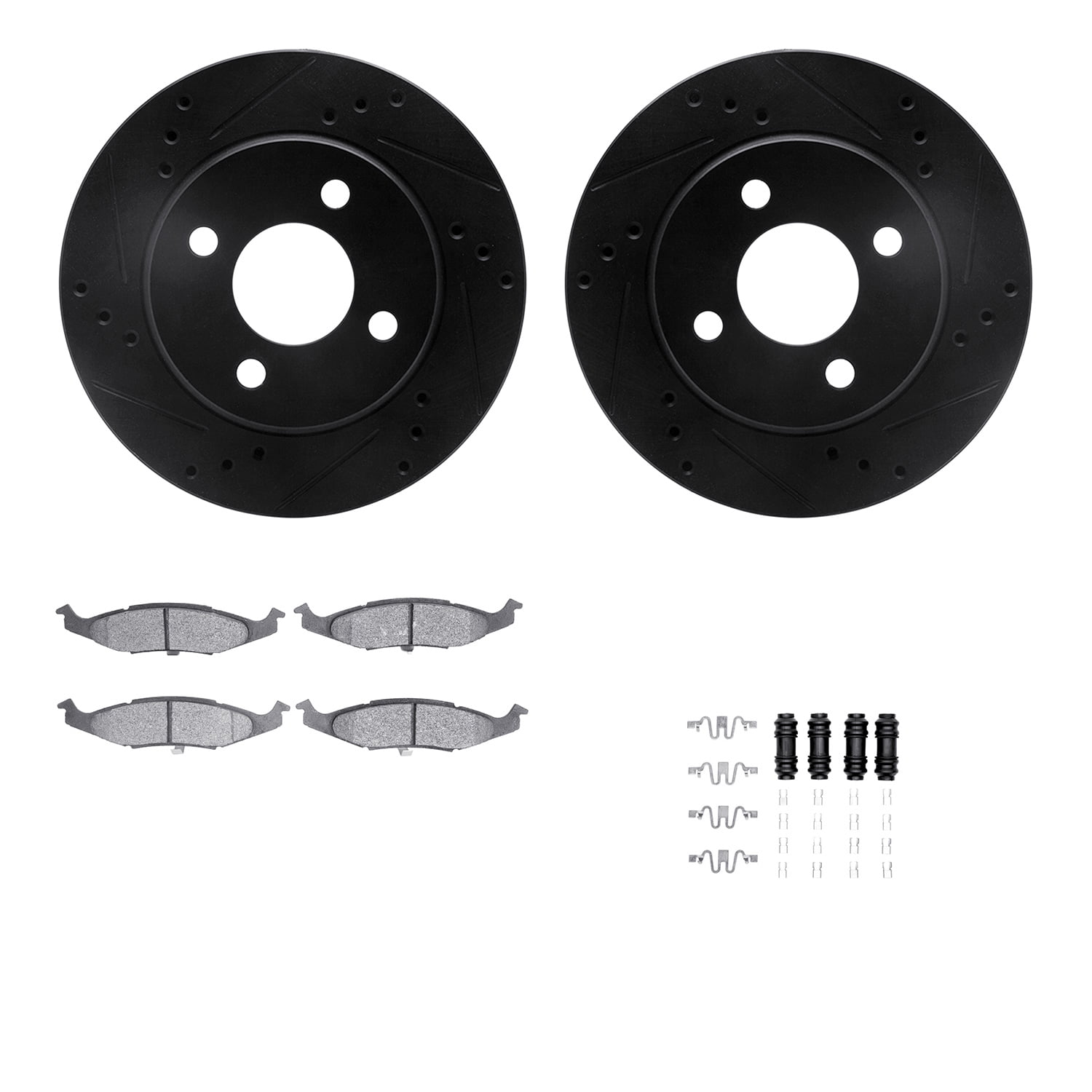 Dynamic Friction Company Front Brake Rotors-Drilled and Slotted-Black with 5000 Advanced Brake Pads includes Hardware 8512-40124