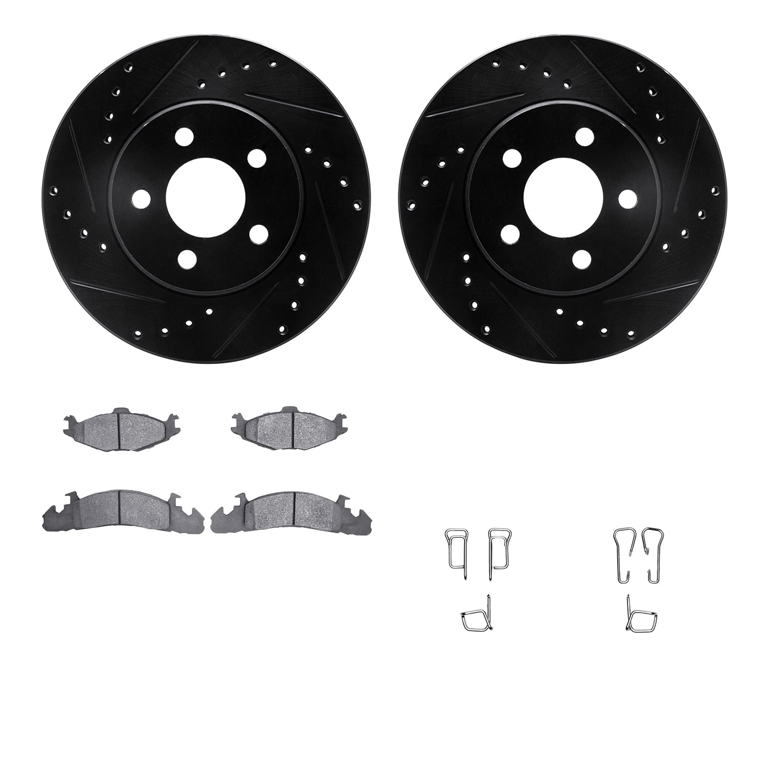 Dynamic Friction Company Front Brake Rotors-Drilled and Slotted-Black with 5000 Advanced Brake Pads includes Hardware 8512-40198