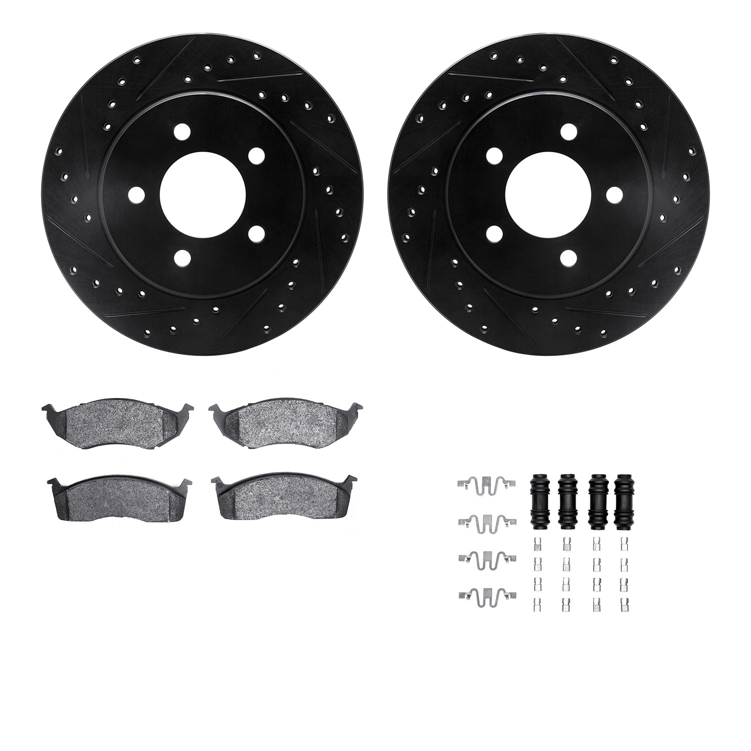 Dynamic Friction Company Front Brake Rotors-Drilled and Slotted-Black with 5000 Advanced Brake Pads includes Hardware 8512-40293