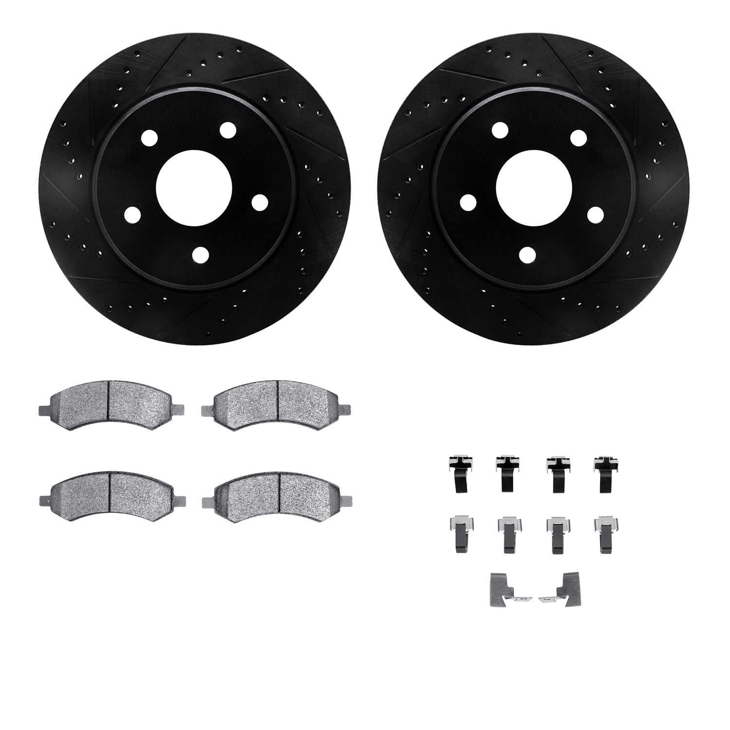 Dynamic Friction Company Front Brake Rotors-Drilled and Slotted-Black with 5000 Advanced Brake Pads includes Hardware 8512-42099