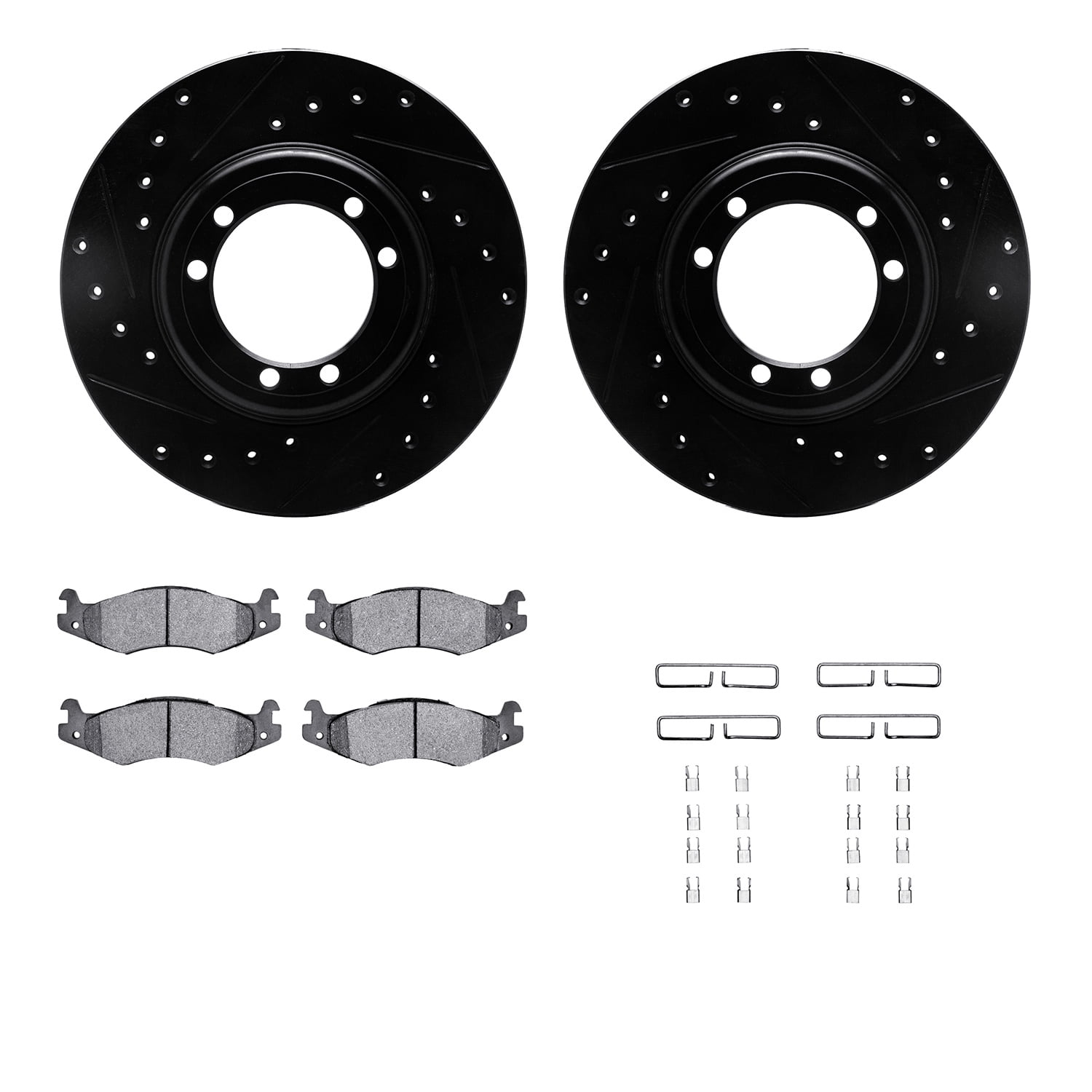 Dynamic Friction Company Front Brake Rotors-Drilled and Slotted-Black with 5000 Advanced Brake Pads includes Hardware 8512-44001