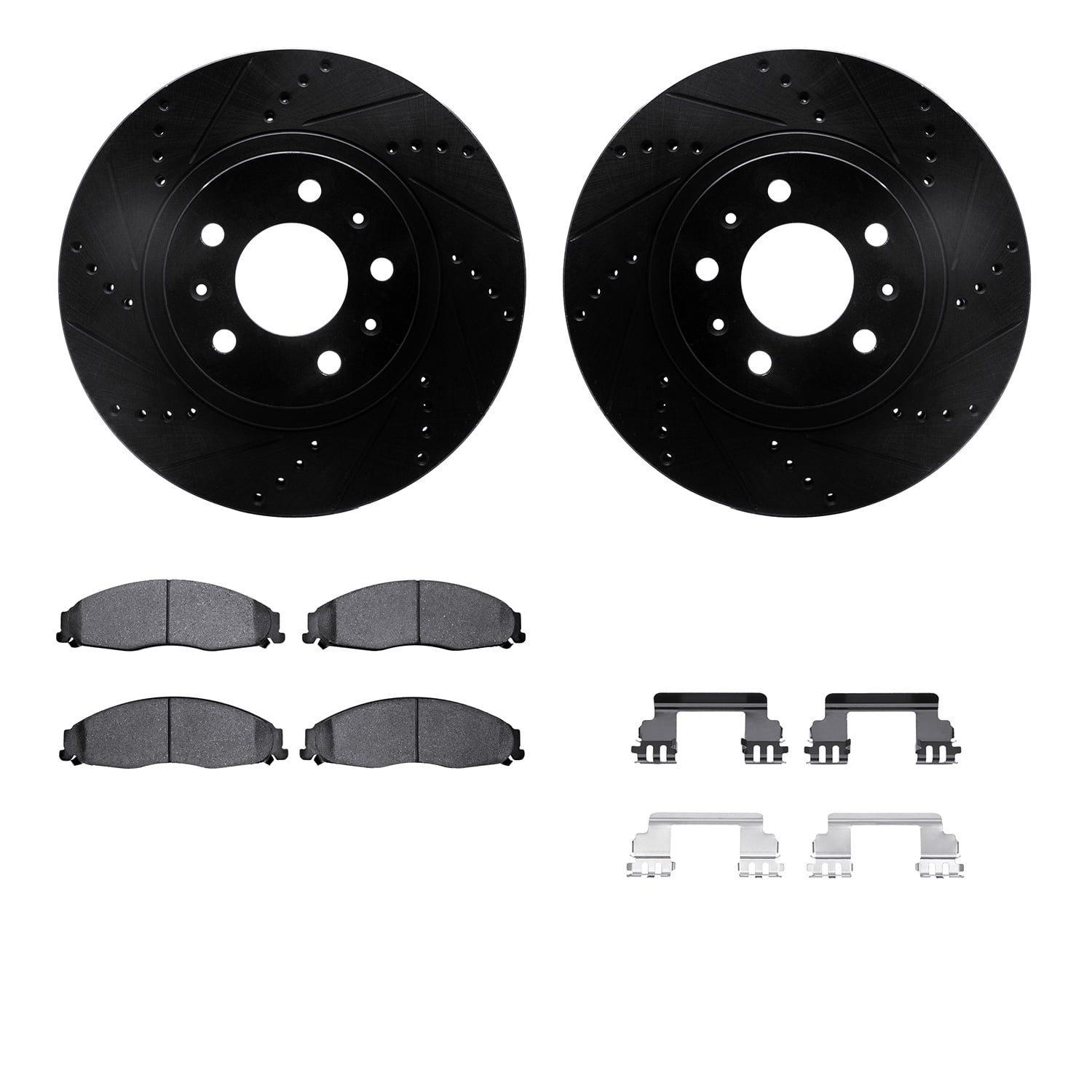 Dynamic Friction Company Front Brake Rotors-Drilled and Slotted-Black with 5000 Advanced Brake Pads includes Hardware 8512-46007