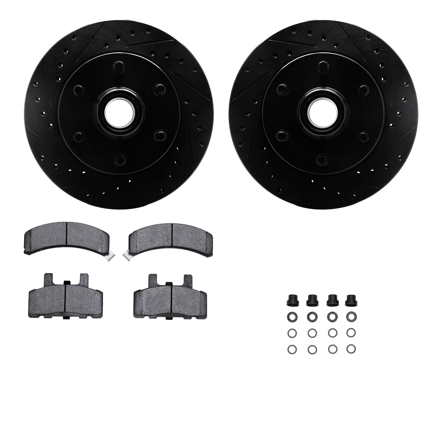 Dynamic Friction Company Front Brake Rotors-Drilled and Slotted-Black with 5000 Advanced Brake Pads includes Hardware 8512-48024