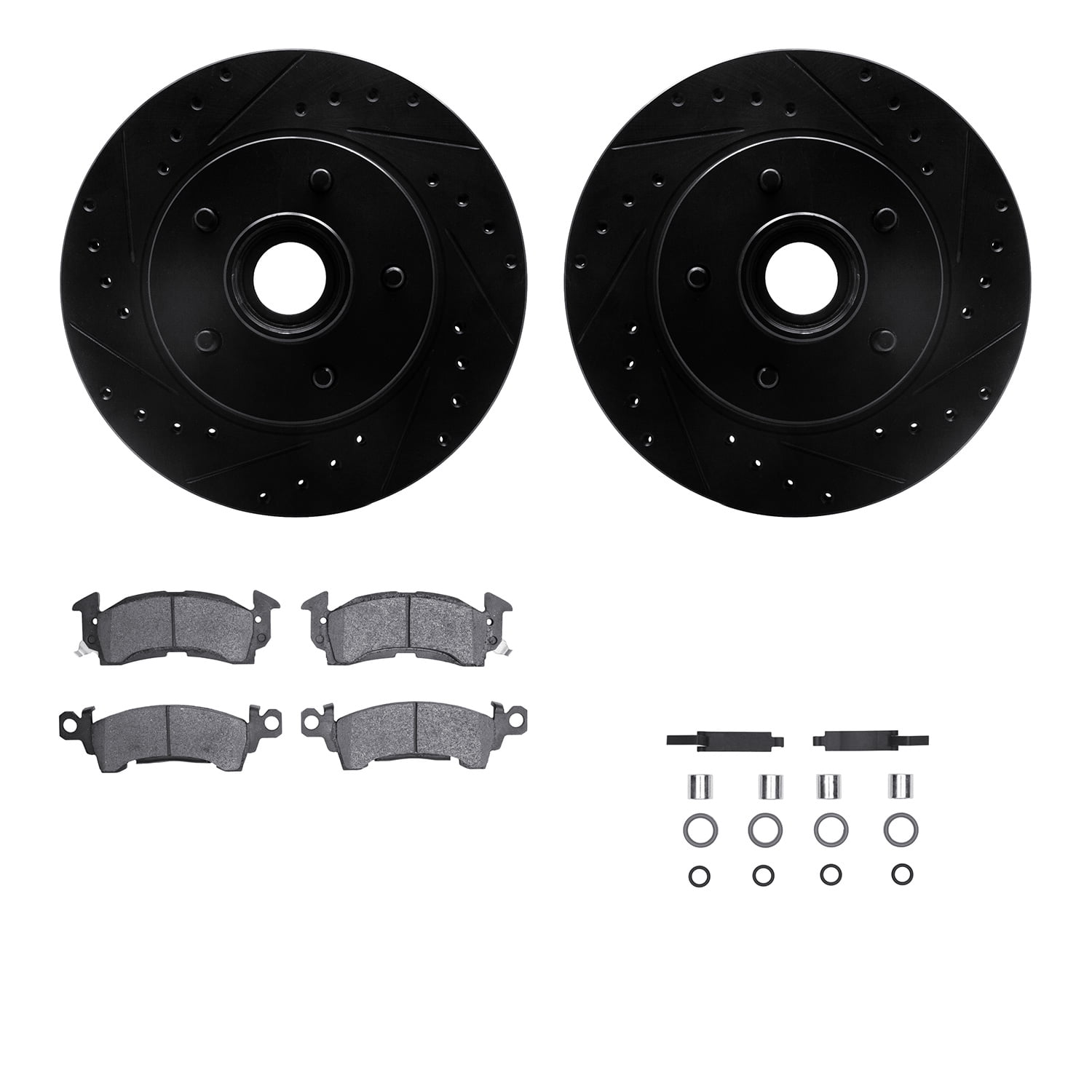 Dynamic Friction Company Front Brake Rotors-Drilled and Slotted-Black with 5000 Advanced Brake Pads includes Hardware 8512-48189