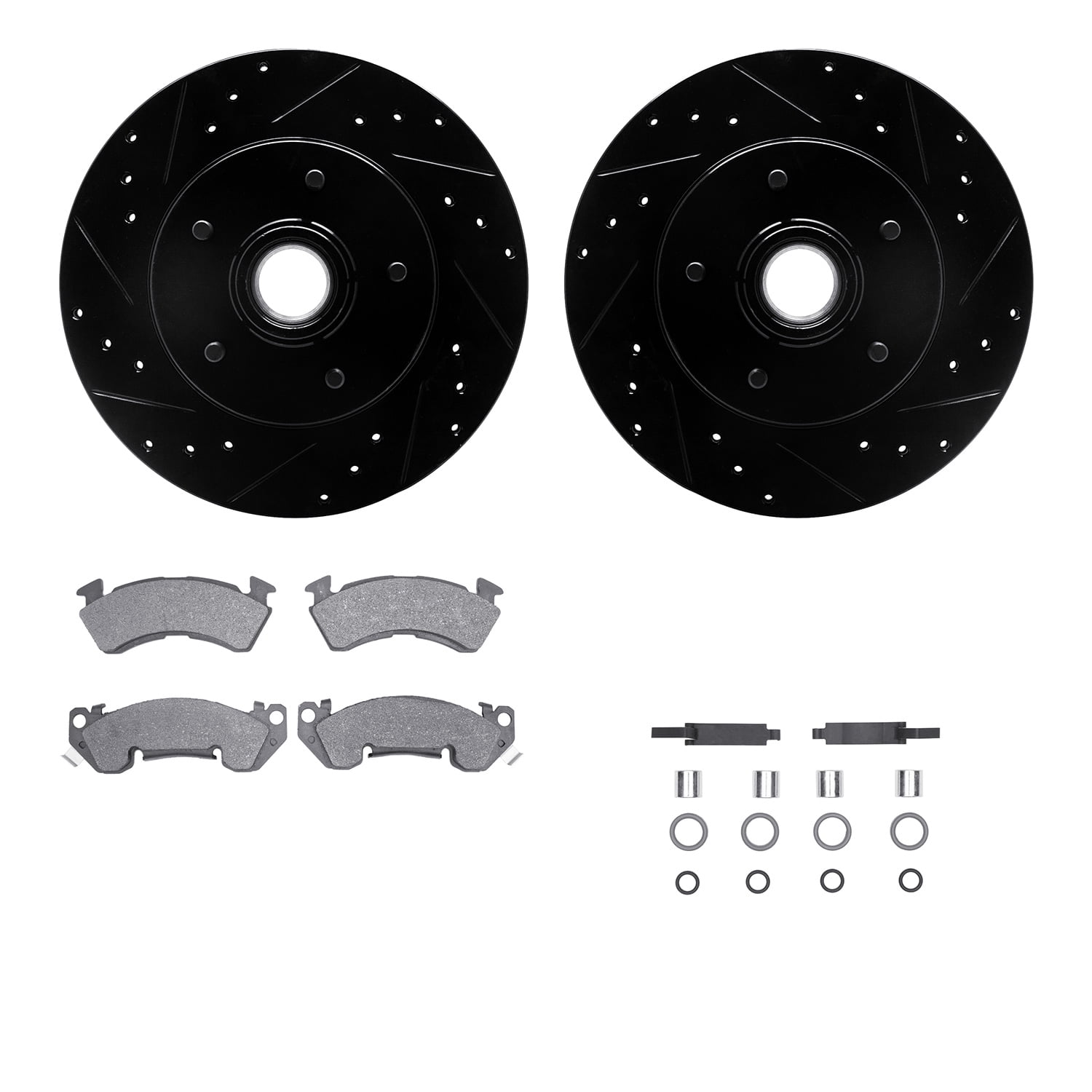 Dynamic Friction Company Front Brake Rotors-Drilled and Slotted-Black with 5000 Advanced Brake Pads includes Hardware 8512-51002