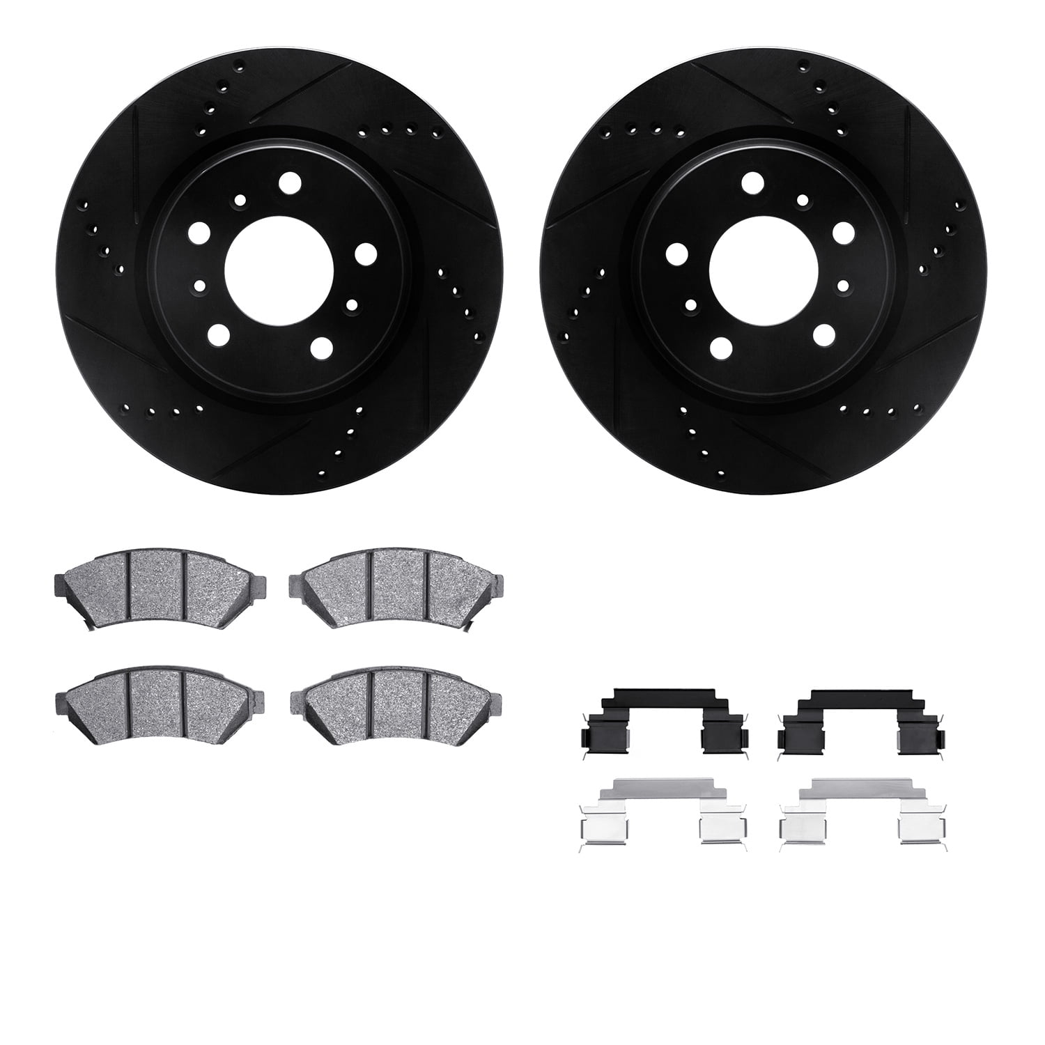 Dynamic Friction Company Front Brake Rotors-Drilled and Slotted-Black with 5000 Advanced Brake Pads includes Hardware 8512-52082