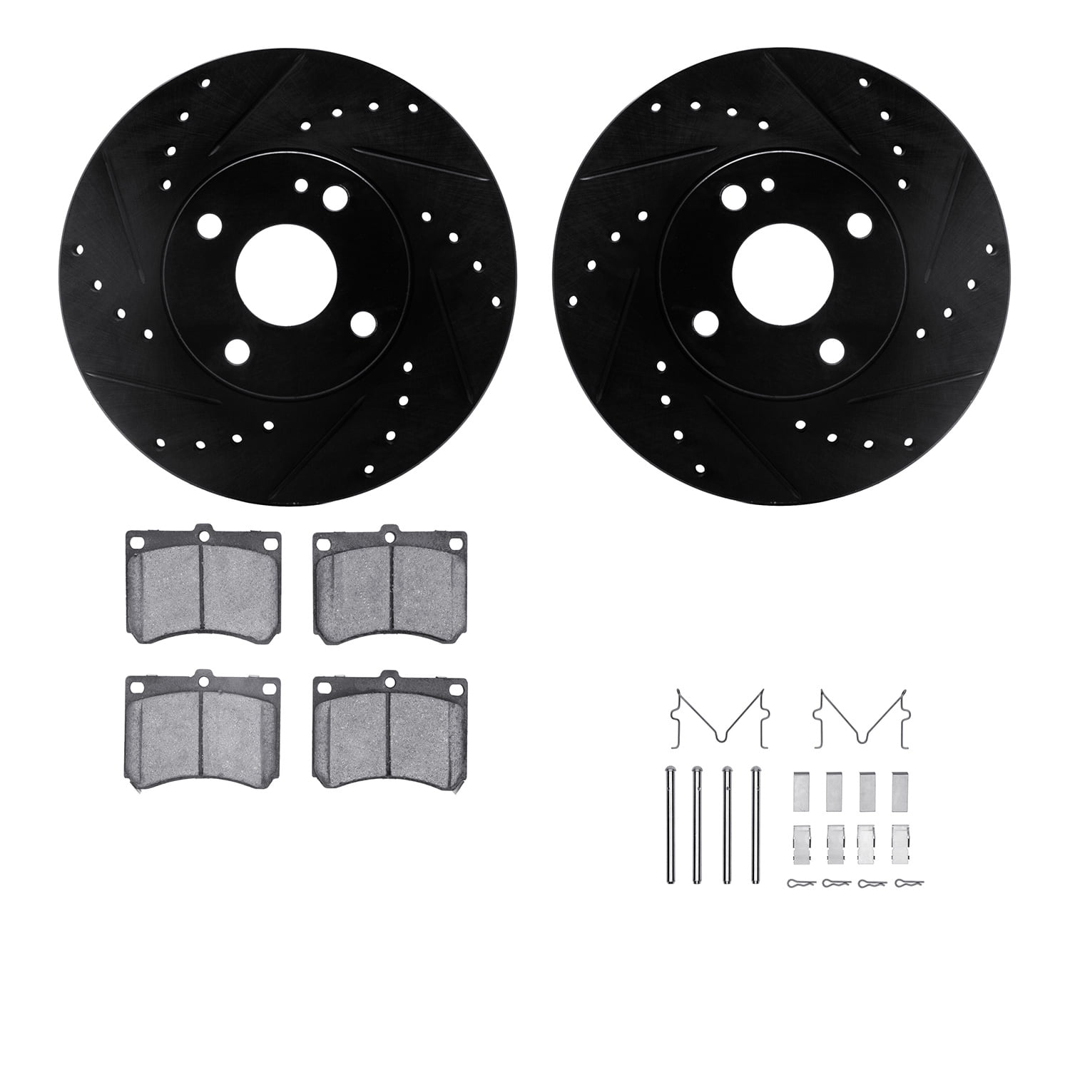 Dynamic Friction Company Front Brake Rotors-Drilled and Slotted-Black with 5000 Advanced Brake Pads includes Hardware 8512-54002