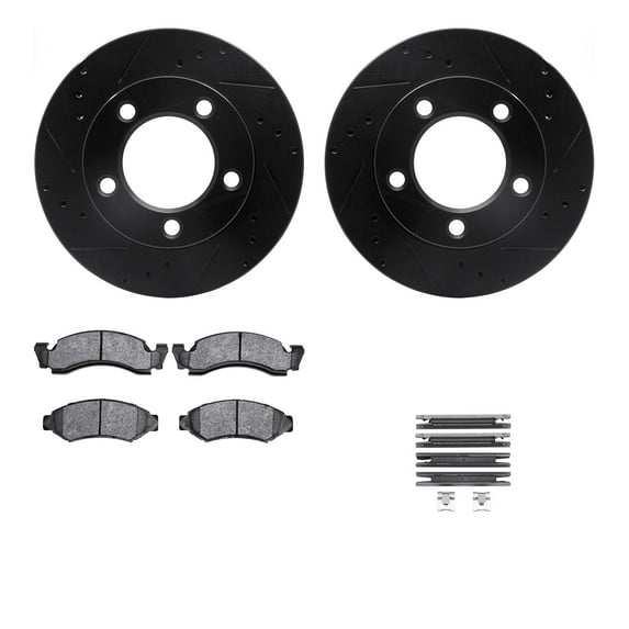 Dynamic Friction Company Front Brake Rotors-Drilled and Slotted-Black with 5000 Advanced Brake Pads includes Hardware 8512-54051