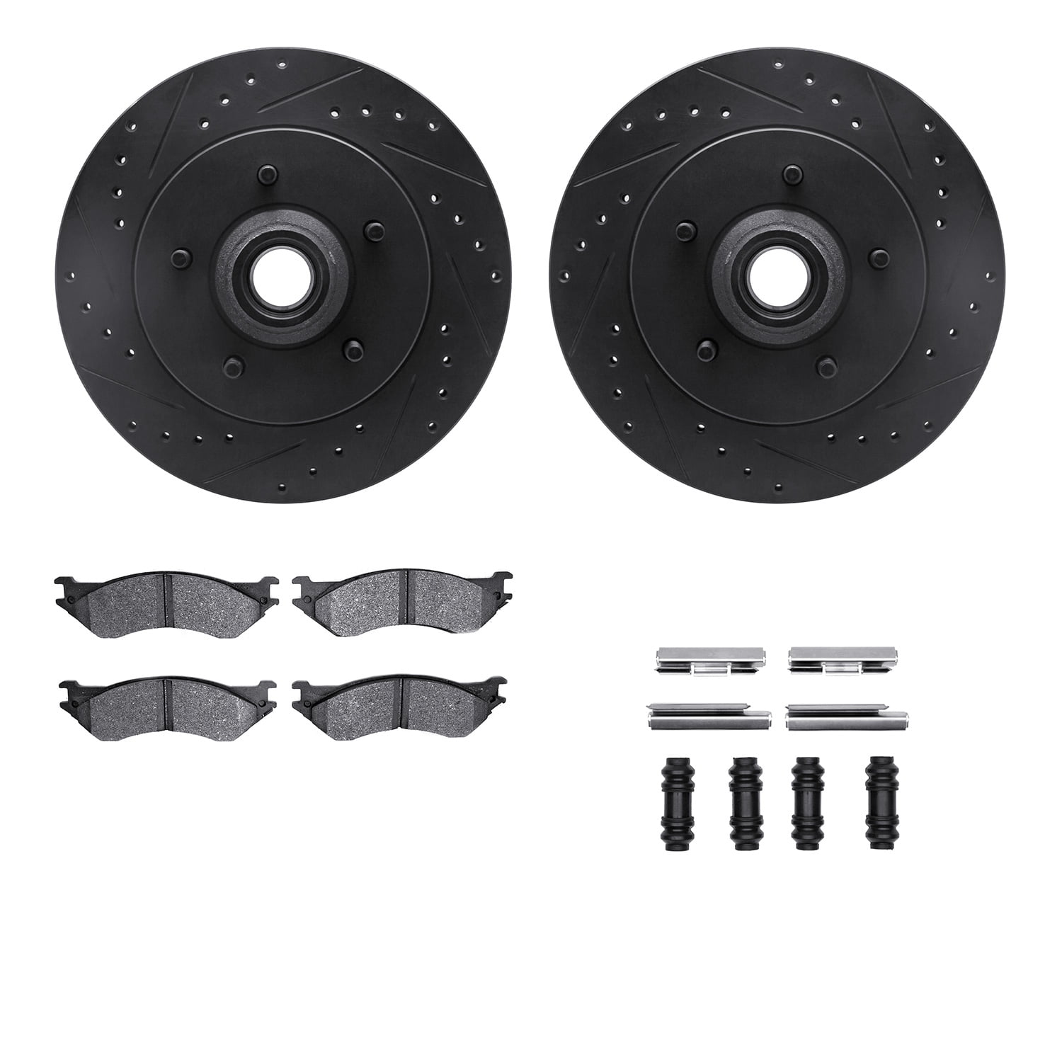 Dynamic Friction Company Front Brake Rotors-Drilled and Slotted-Black with 5000 Advanced Brake Pads includes Hardware 8512-54117