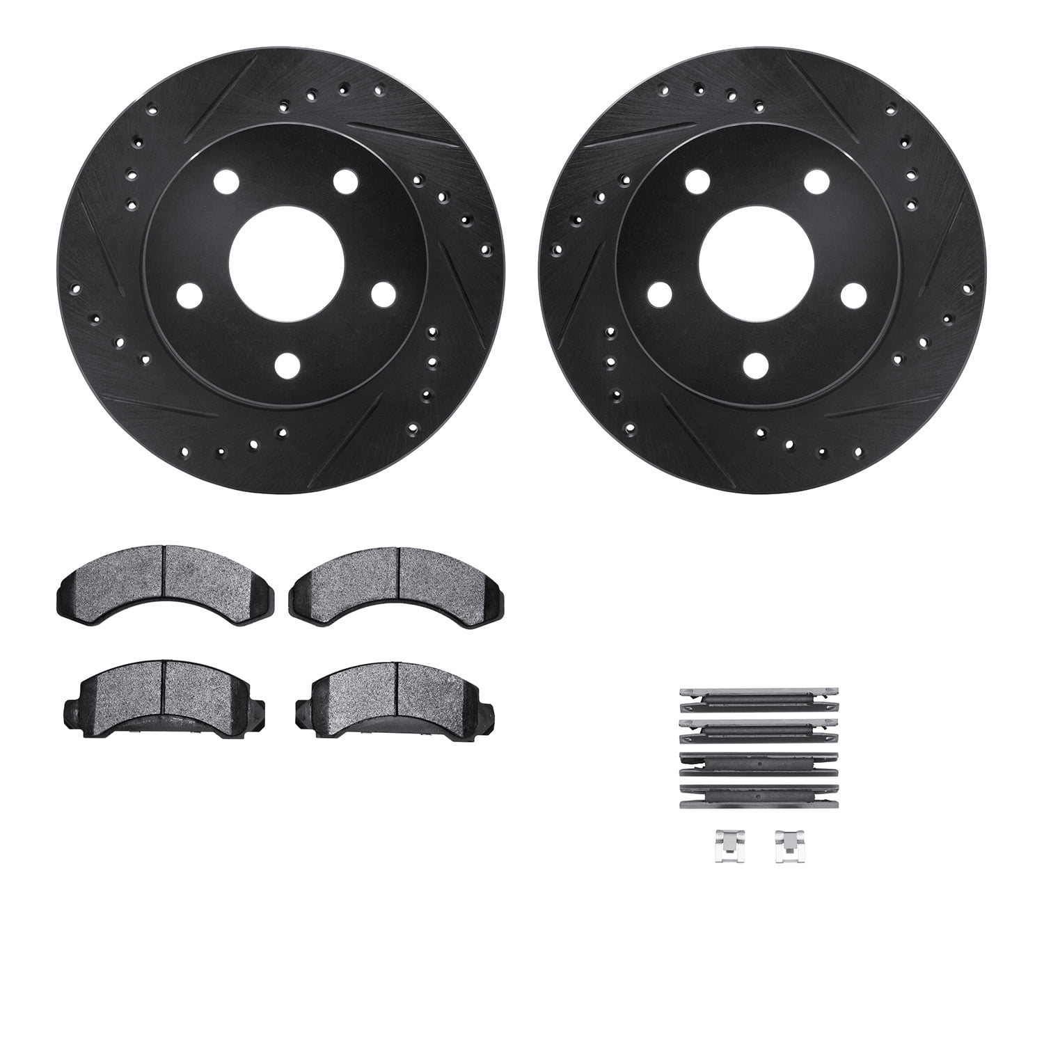 Dynamic Friction Company Front Brake Rotors-Drilled and Slotted-Black with 5000 Advanced Brake Pads includes Hardware 8512-54134