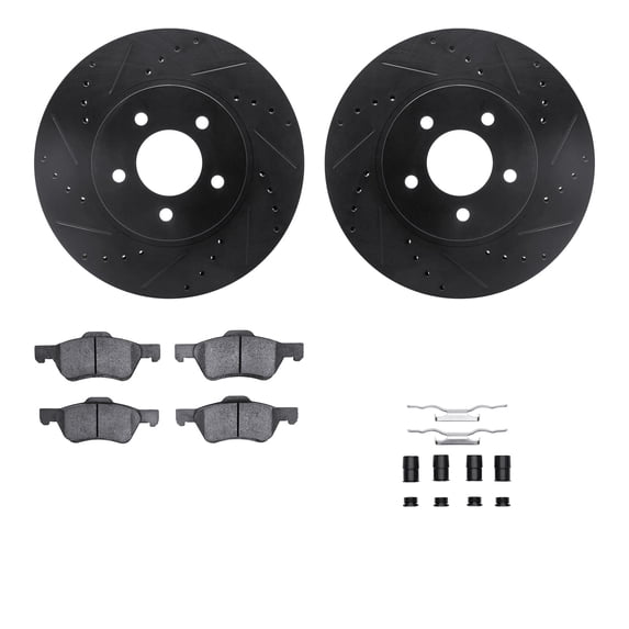 Dynamic Friction Company Front Brake Rotors-Drilled and Slotted-Black with 5000 Advanced Brake Pads includes Hardware 8512-54170