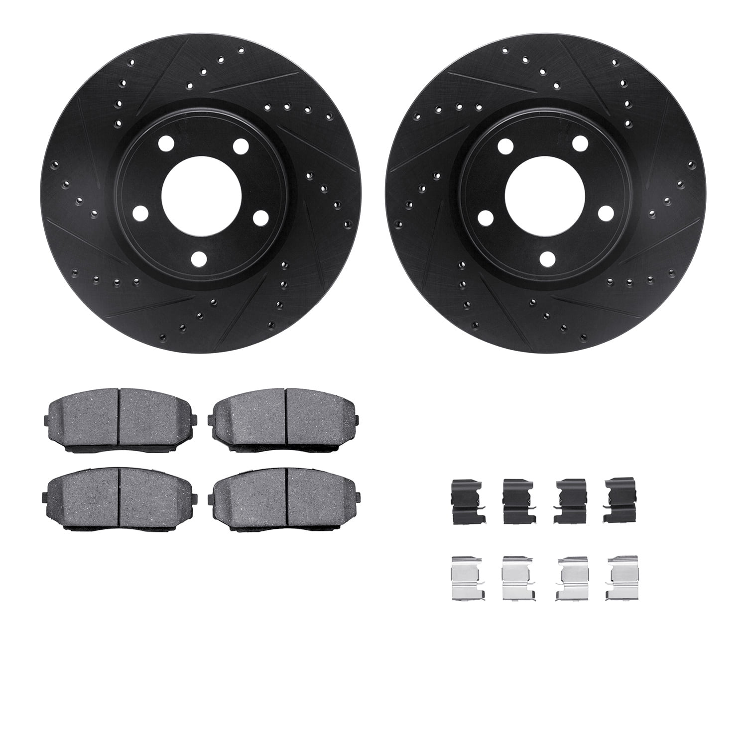 Dynamic Friction Company Front Brake Rotors-Drilled and Slotted-Black with 5000 Advanced Brake Pads includes Hardware 8512-54189