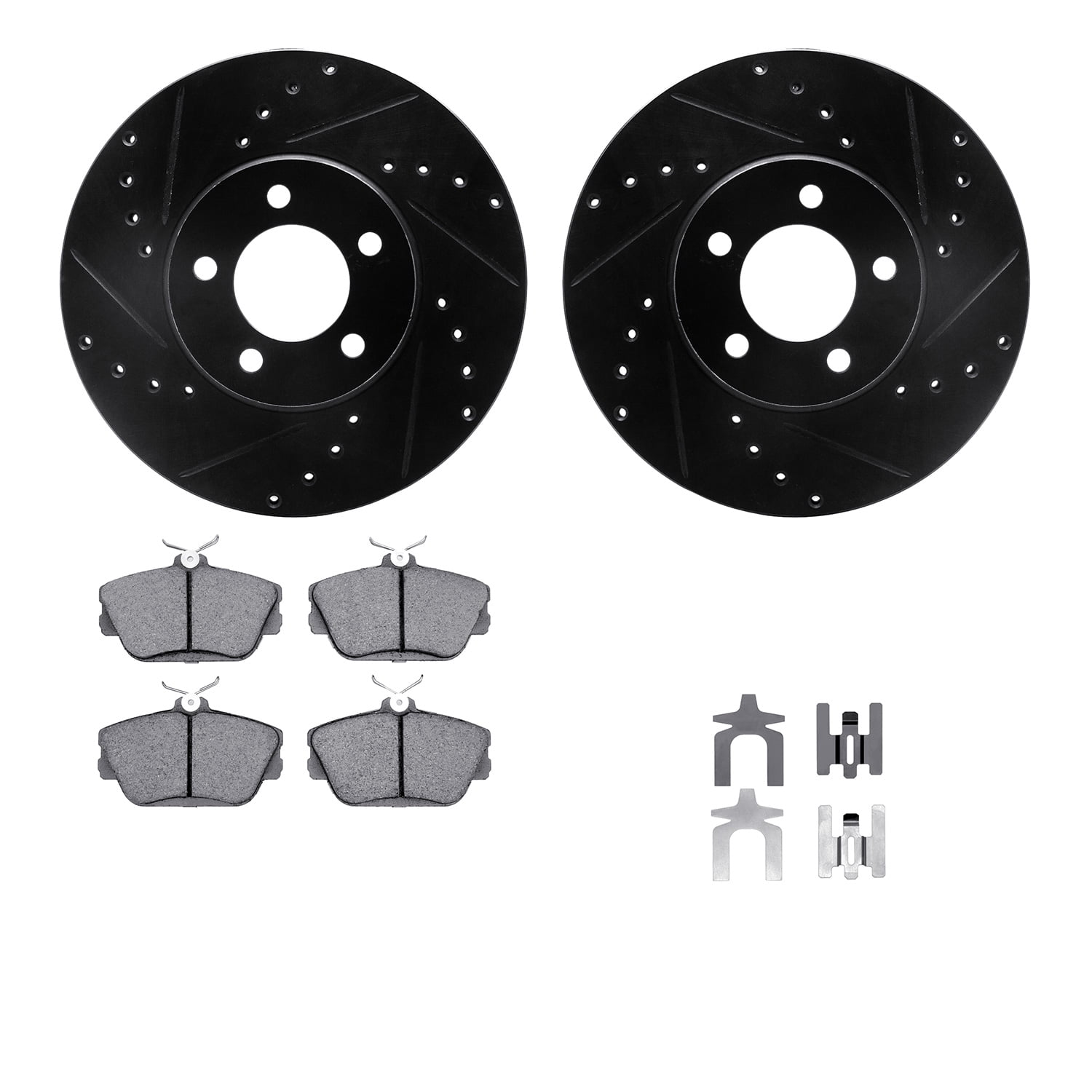 Dynamic Friction Company Front Brake Rotors-Drilled and Slotted-Black with 5000 Advanced Brake Pads includes Hardware 8512-54339