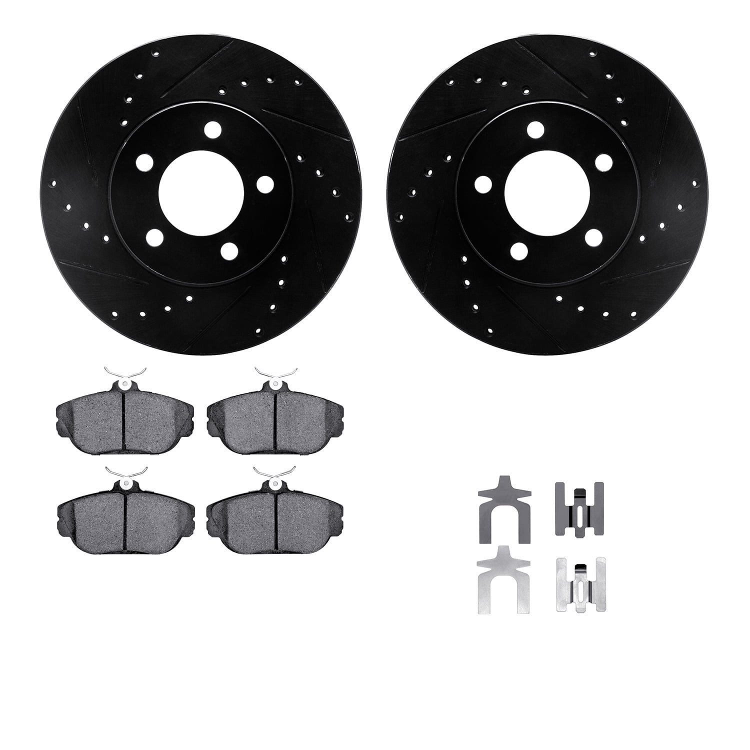 Dynamic Friction Company Front Brake Rotors-Drilled and Slotted-Black with 5000 Advanced Brake Pads includes Hardware 8512-54354