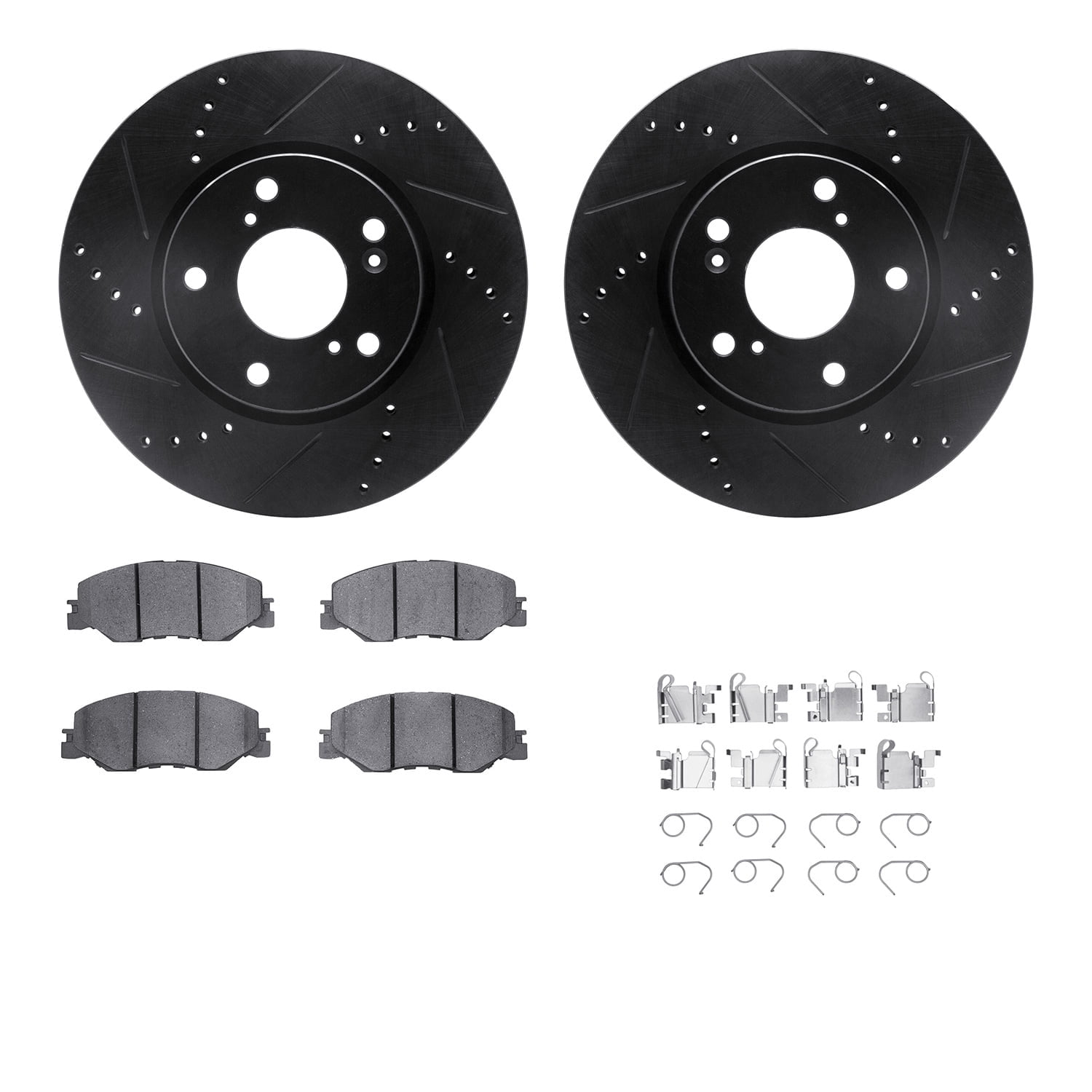 Dynamic Friction Company Front Brake Rotors-Drilled and Slotted-Black with 5000 Advanced Brake Pads includes Hardware 8512-59113