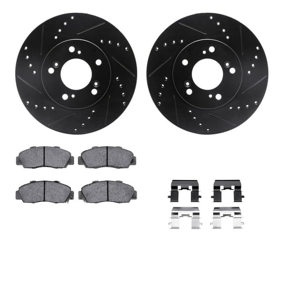 Dynamic Friction Company Front Brake Rotors-Drilled and Slotted-Black with 5000 Advanced Brake Pads includes Hardware 8512-59313
