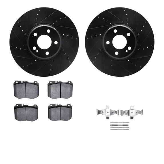 Dynamic Friction Company Front Brake Rotors-Drilled and Slotted-Black with 5000 Advanced Brake Pads includes Hardware 8512-63071