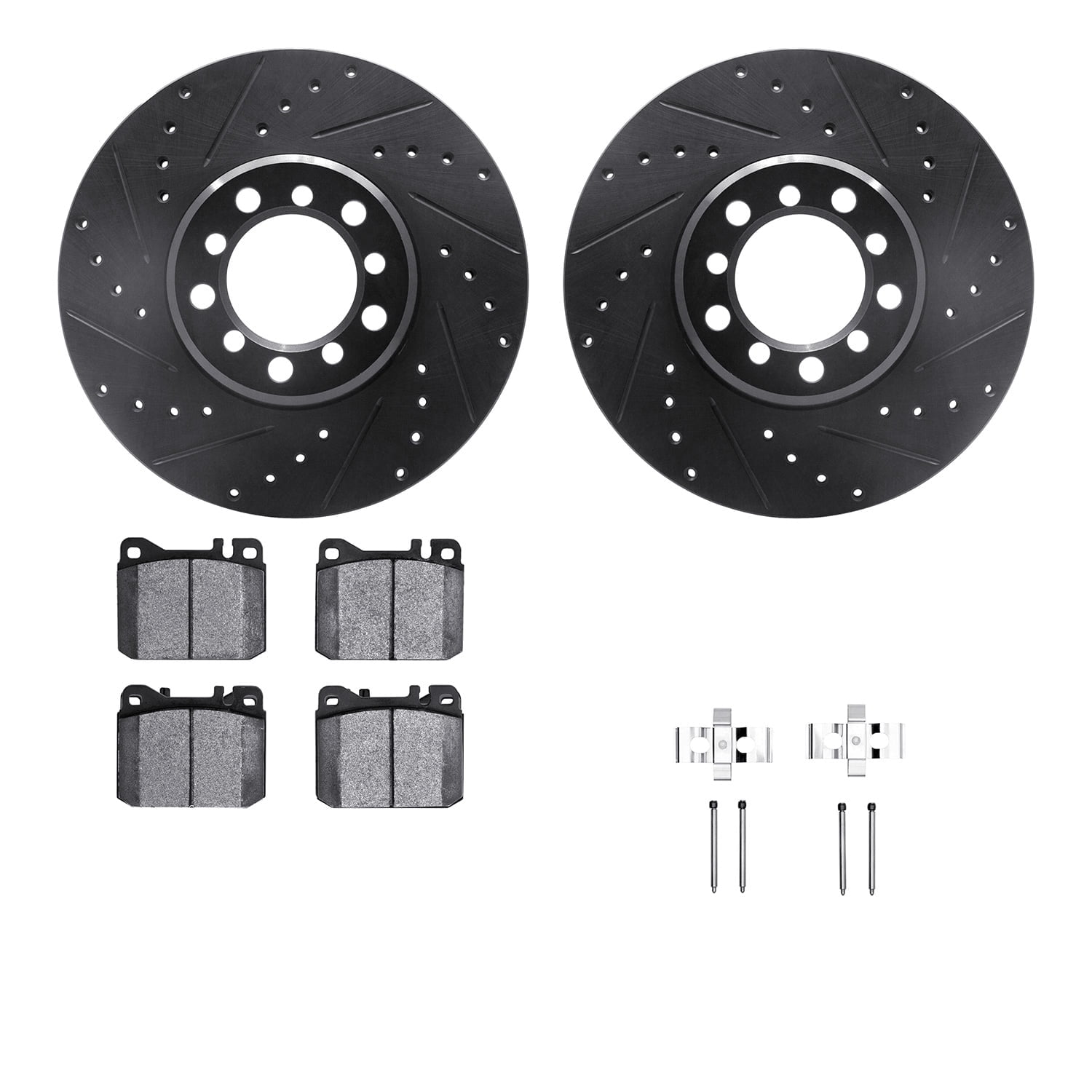Dynamic Friction Company Front Brake Rotors-Drilled and Slotted-Black with 5000 Advanced Brake Pads includes Hardware 8512-63200