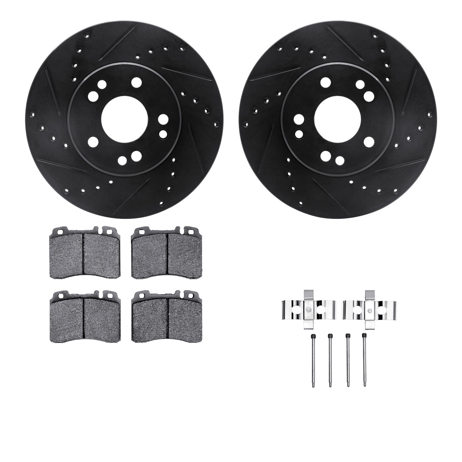 Dynamic Friction Company Front Brake Rotors-Drilled and Slotted-Black with 5000 Advanced Brake Pads includes Hardware 8512-63243