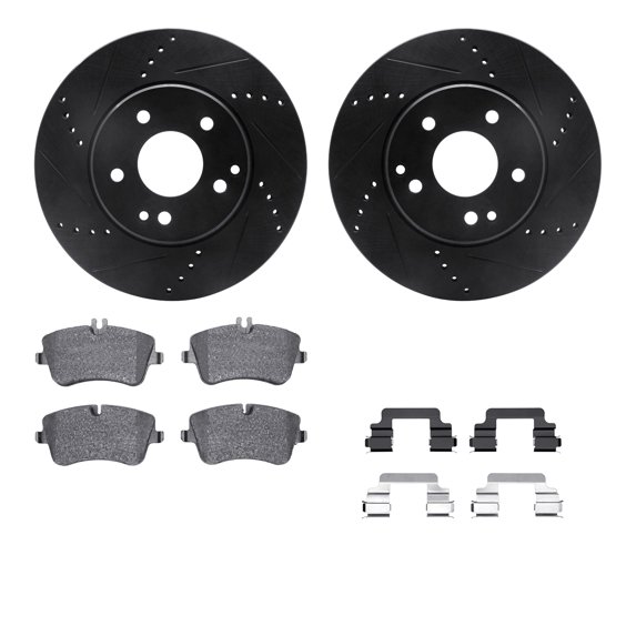 Dynamic Friction Company Front Brake Rotors-Drilled and Slotted-Black with 5000 Advanced Brake Pads includes Hardware 8512-63335