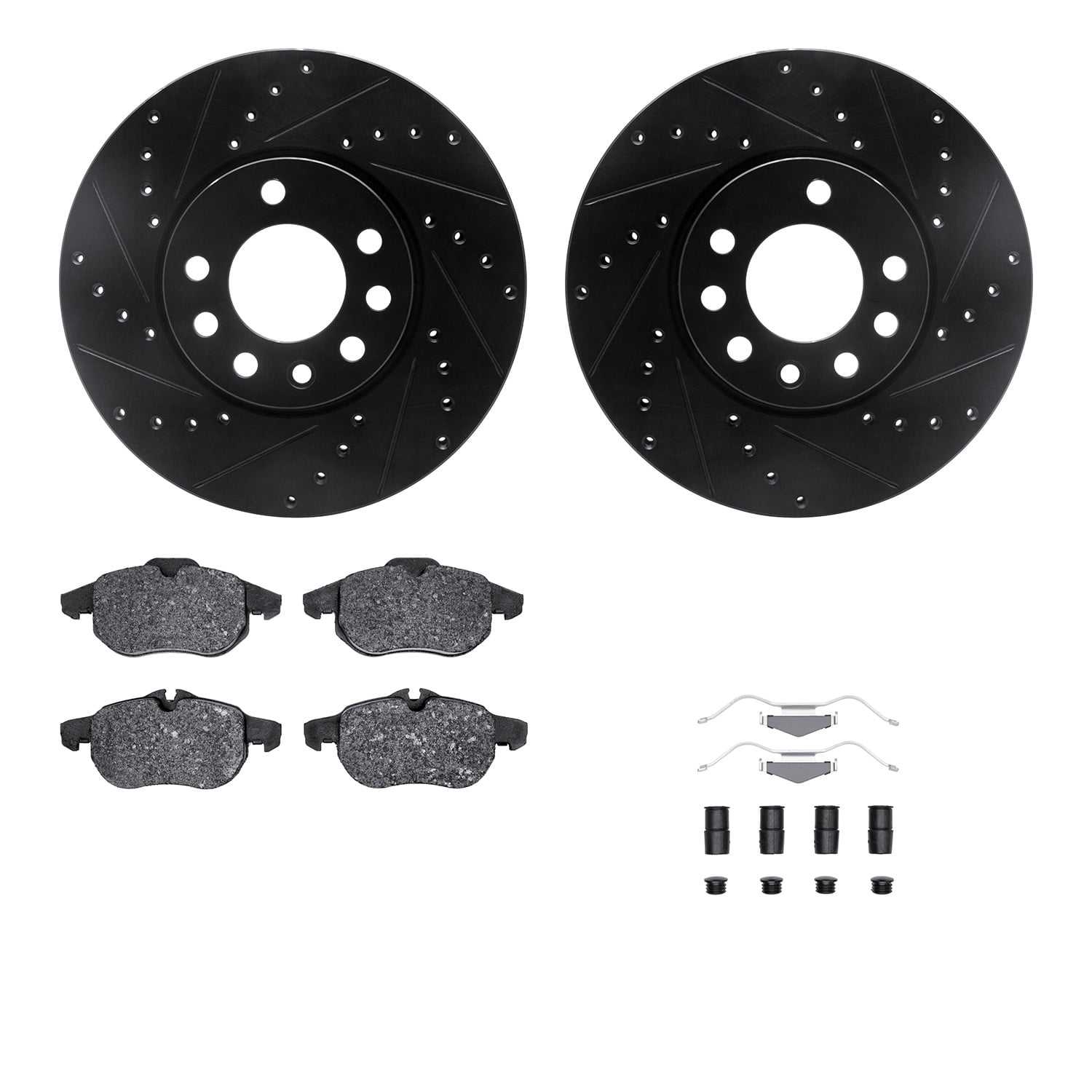 Dynamic Friction Company Front Brake Rotors-Drilled and Slotted-Black with 5000 Advanced Brake Pads includes Hardware 8512-65012