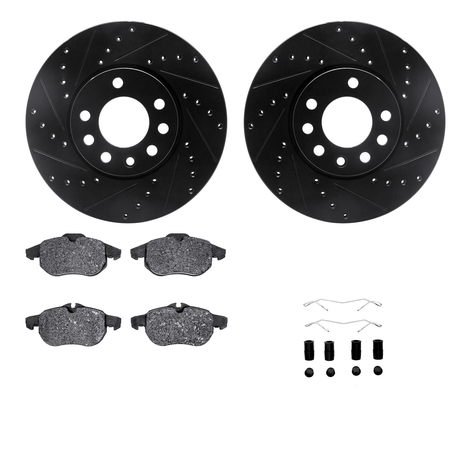 Dynamic Friction Company Front Brake Rotors-Drilled and Slotted-Black with 5000 Advanced Brake Pads includes Hardware 8512-65013