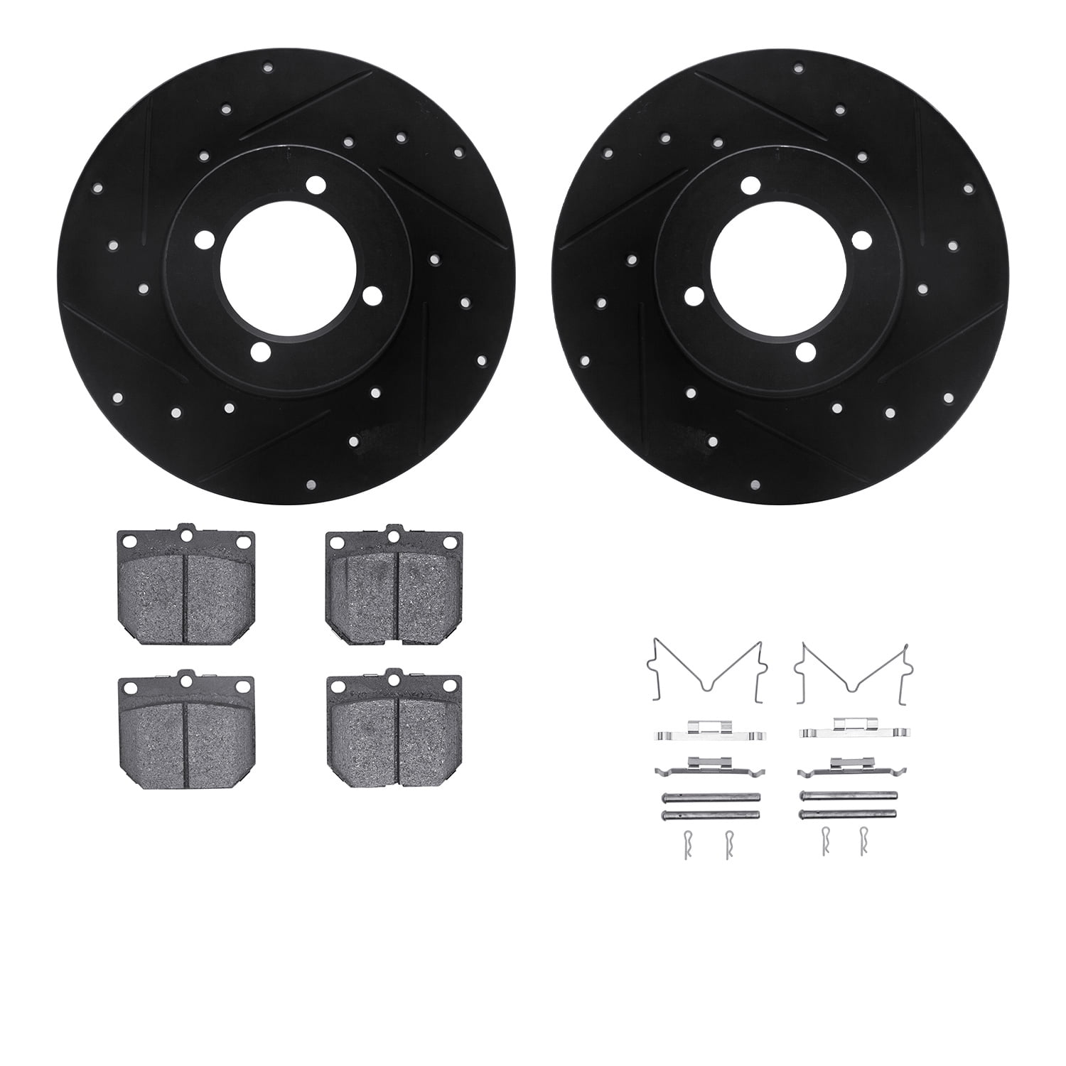 Dynamic Friction Company Front Brake Rotors-Drilled and Slotted-Black with 5000 Advanced Brake Pads includes Hardware 8512-67008