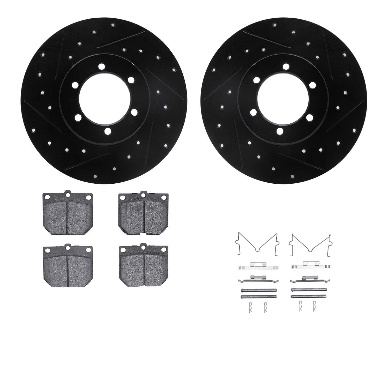 Dynamic Friction Company Front Brake Rotors-Drilled and Slotted-Black with 5000 Advanced Brake Pads includes Hardware 8512-67009
