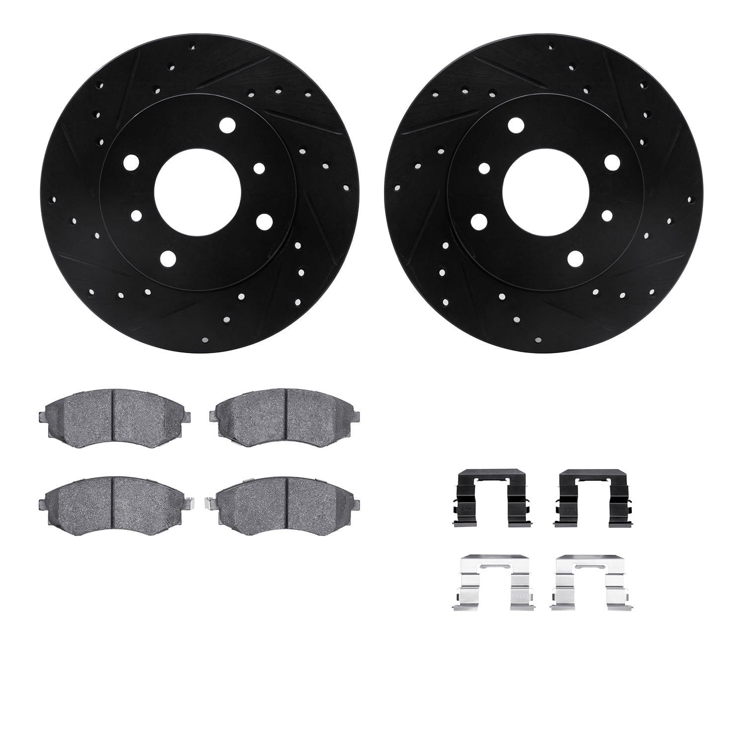 Dynamic Friction Company Front Brake Rotors-Drilled and Slotted-Black with 5000 Advanced Brake Pads includes Hardware 8512-67029