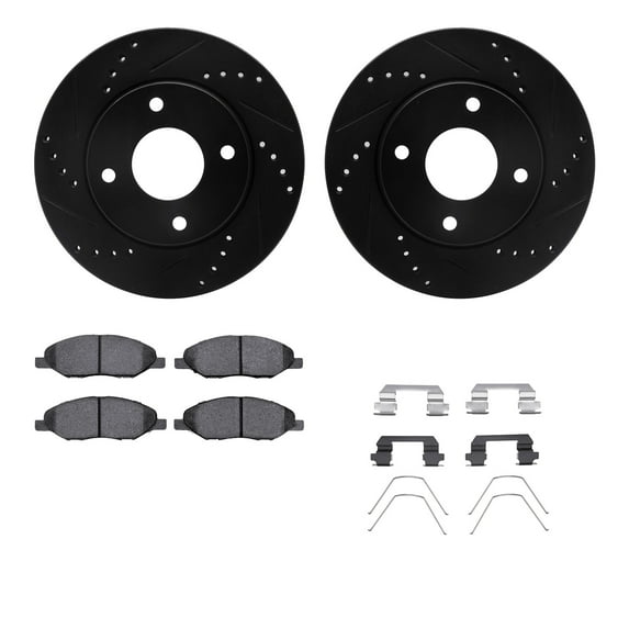 Dynamic Friction Company Front Brake Rotors-Drilled and Slotted-Black with 5000 Advanced Brake Pads includes Hardware 8512-67072